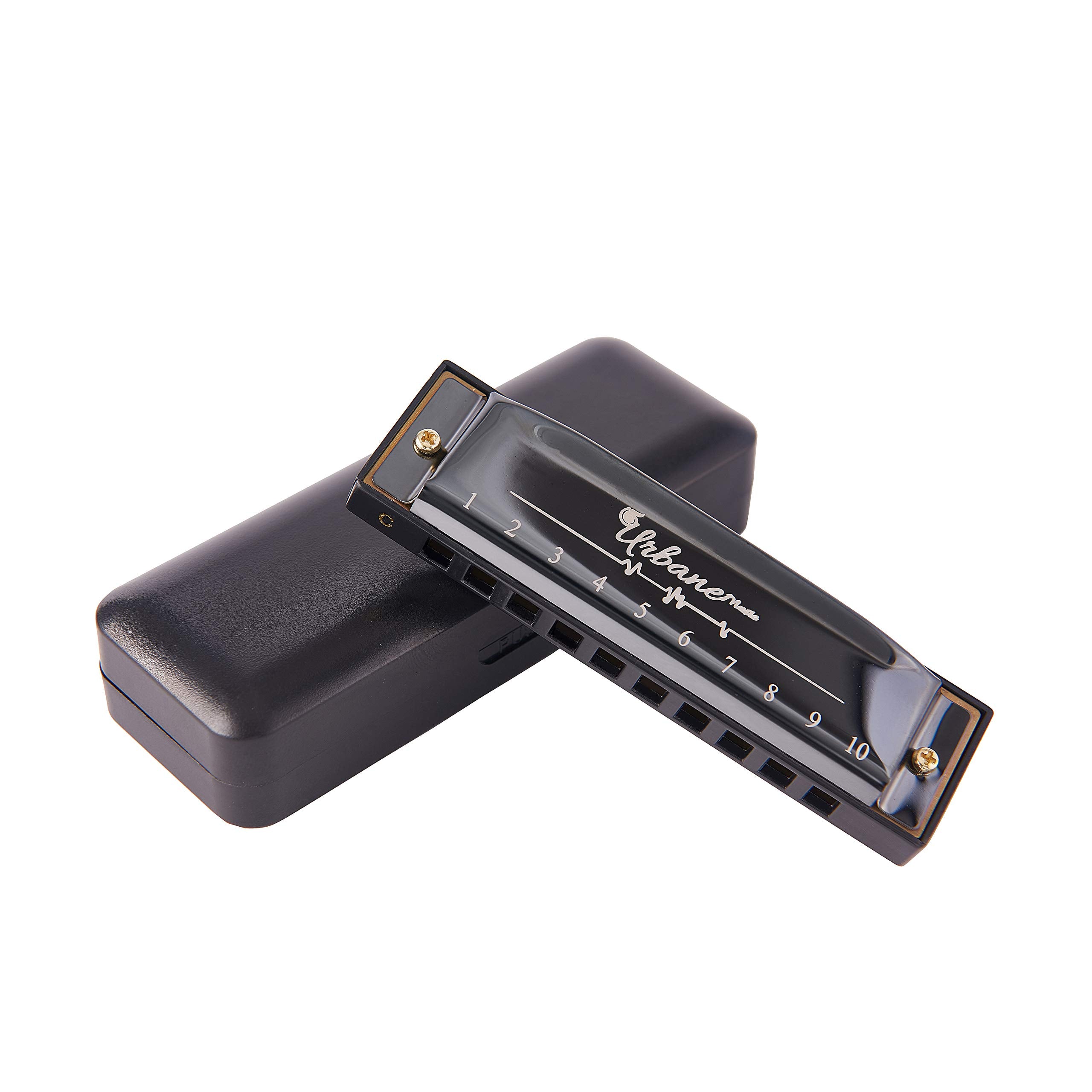 Harmonica 10 Holes 20 Tunes Mouth Organ Blues Deluxe Harmonica, Key of C for Beginner, Adults, Kids Gift, Black