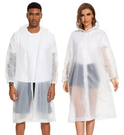 2-Pack Reusable Rain Ponchos for Adults - Hooded Raincoats for Women/Men with Drawstring (White)