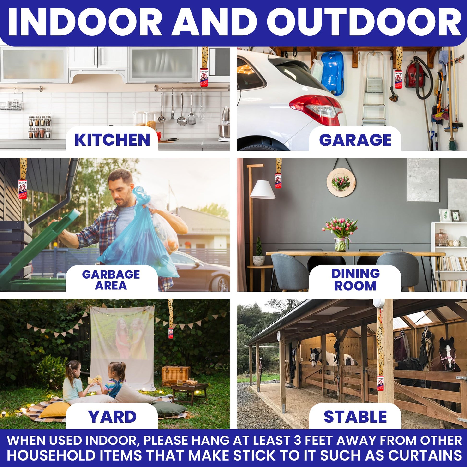 Fly Strips Indoor Sticky Hanging 24pk with Pins. Non Toxic Outdoor Fly Trap Indoor for Home. Flies Tape Paper Trap Ribbon Roll for House Gnat Fruit and Housefly. Bug Catchers for Inside Home Flypaper