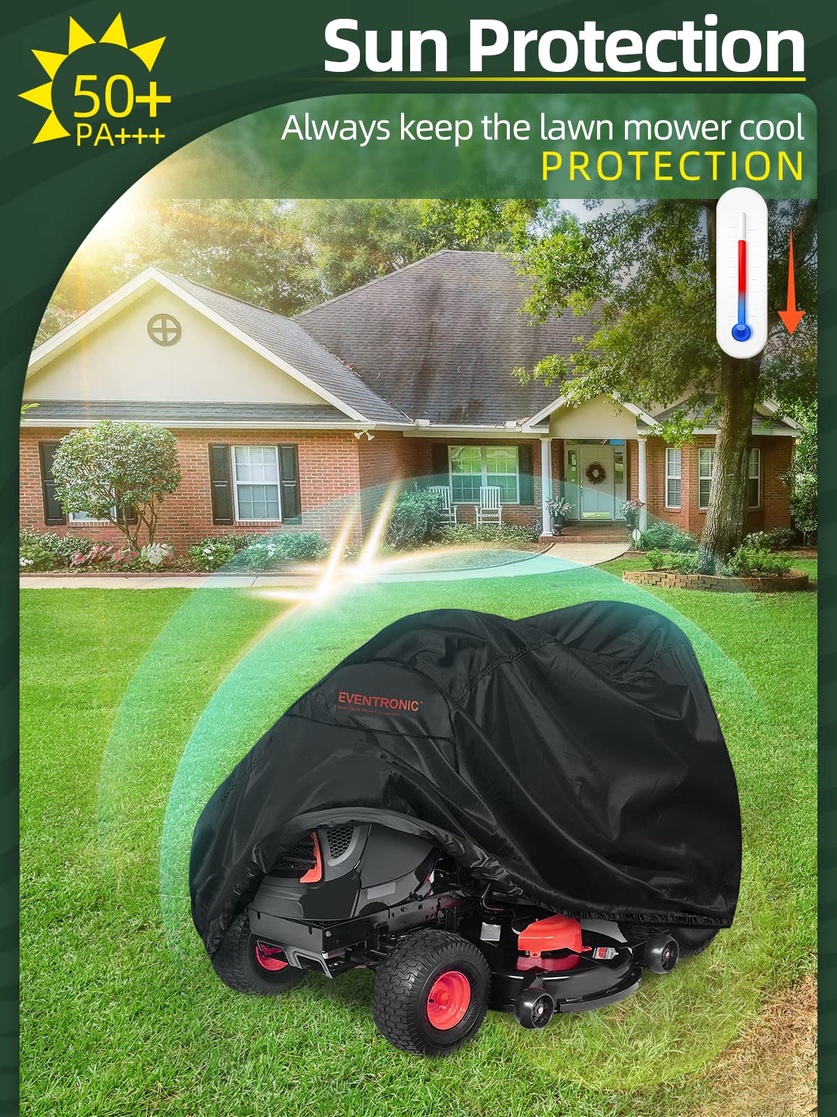 Riding Lawn Mower Cover, Eventronic 54“ Riding Lawn Tractor Cover Waterproof Heavy Duty Durable (420D-polyester oxford)