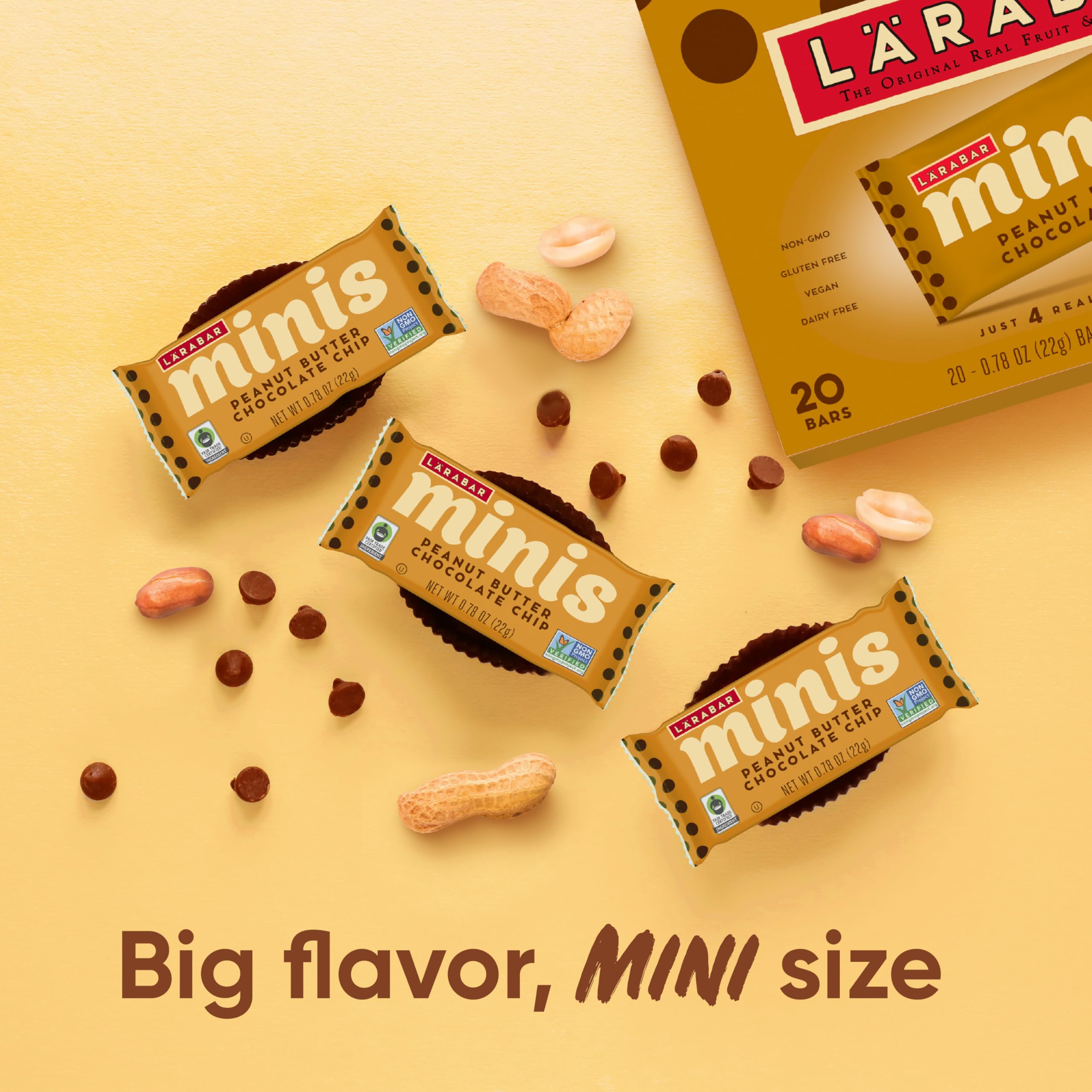 Larabar Peanut Butter Chocolate Chip Mini Bars, Gluten Free Vegan, 20 ct