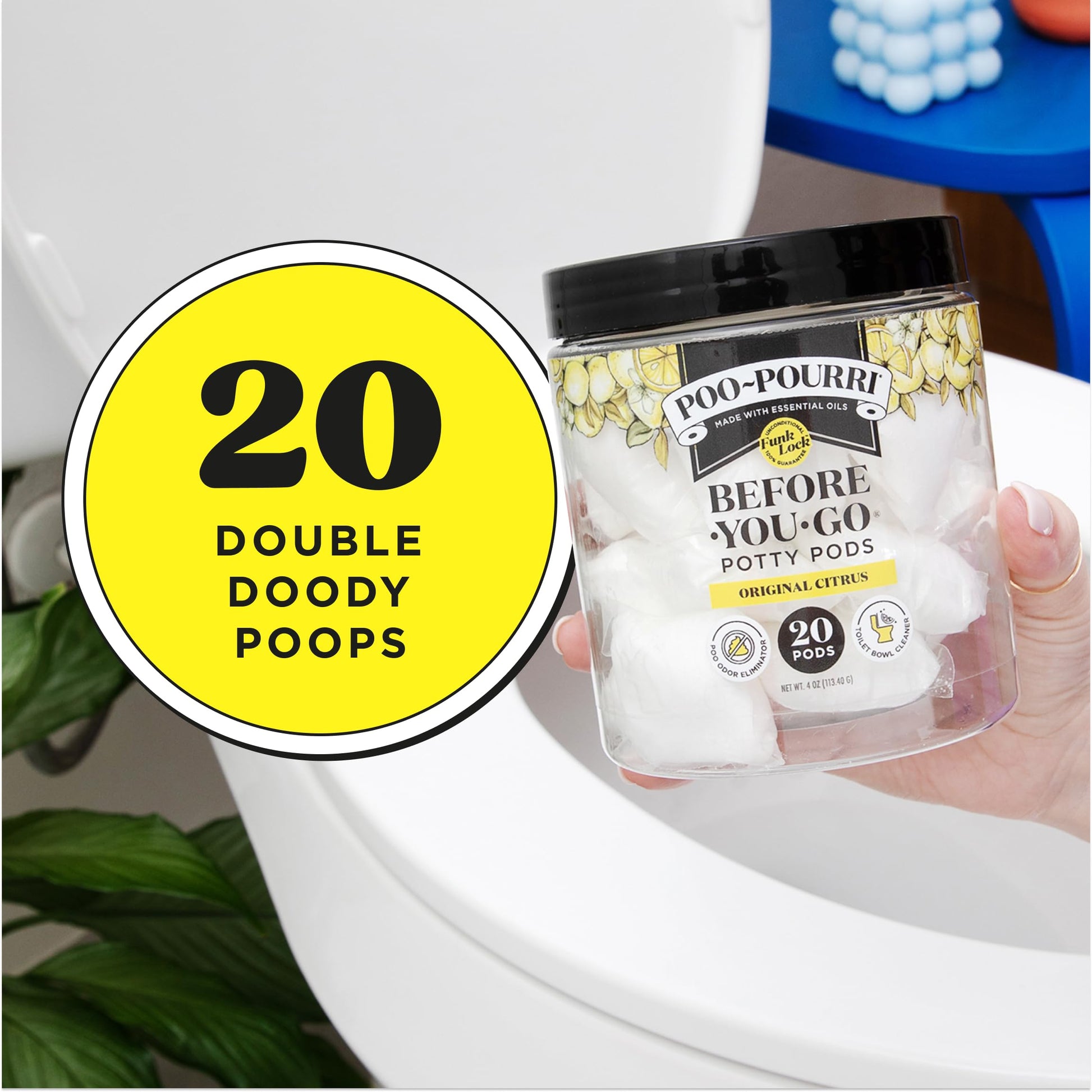 Poo-Pourri Before-You-Go 2-in-1 Toilet Potty Pods, Original Citrus, 20 Ct, Bathroom Odor Deodorizer and Toilet Cleaner with Essential Oils, Lemon, Bergamot and Lemongrass Scent
