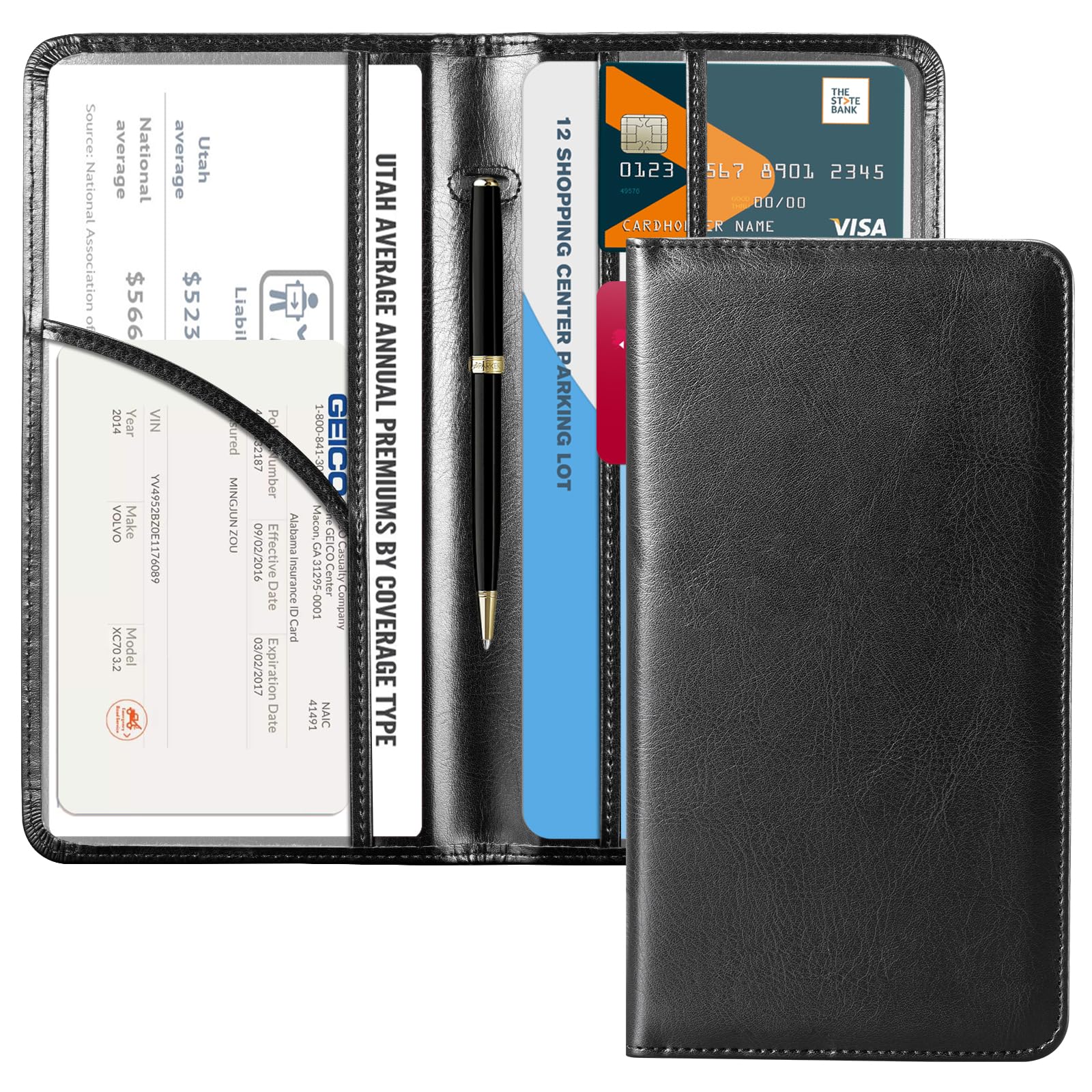 CoBak Car Registration and Insurance Holder - Vehicle Glove Box Car Organizer,Auto Truck Comparment Accessories Case with Magnetic Closure for Essential Document,Driver License,Cards