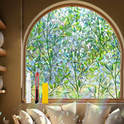 Countewol Window Privacy Film Stain Glass Window Film Rainbow Window Film Window clings Non-Adhesive Reusable Decorative for Room (Leaf Rainbow, 17.5 X 78.7 in)