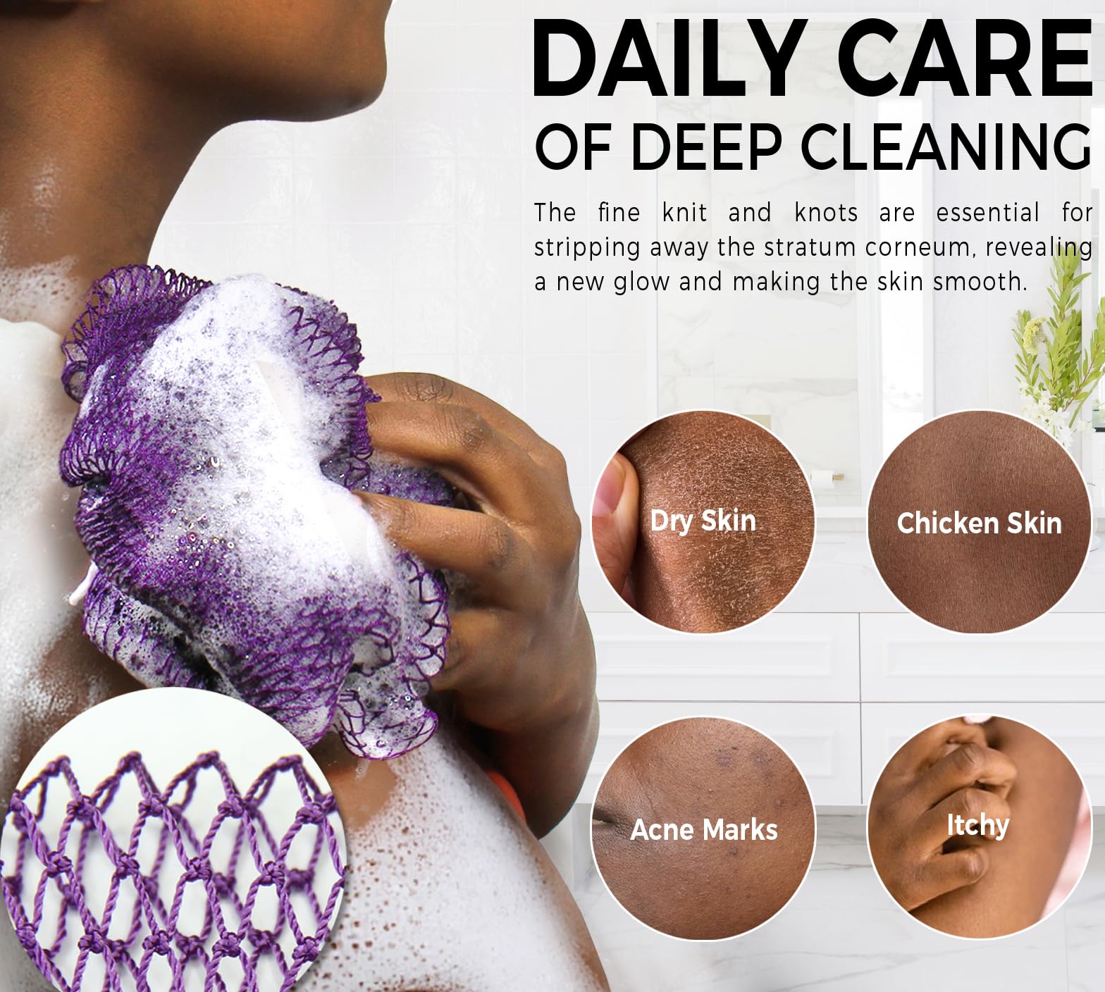 African Net Sponge Authentic - 2 Pieces Loofah Exfoliating Body Scrubber Bath Sponge - Back Scrubber Washcloth for Shower - Real African Scrub Exfoliator Body Care Bathing Accessories for Women