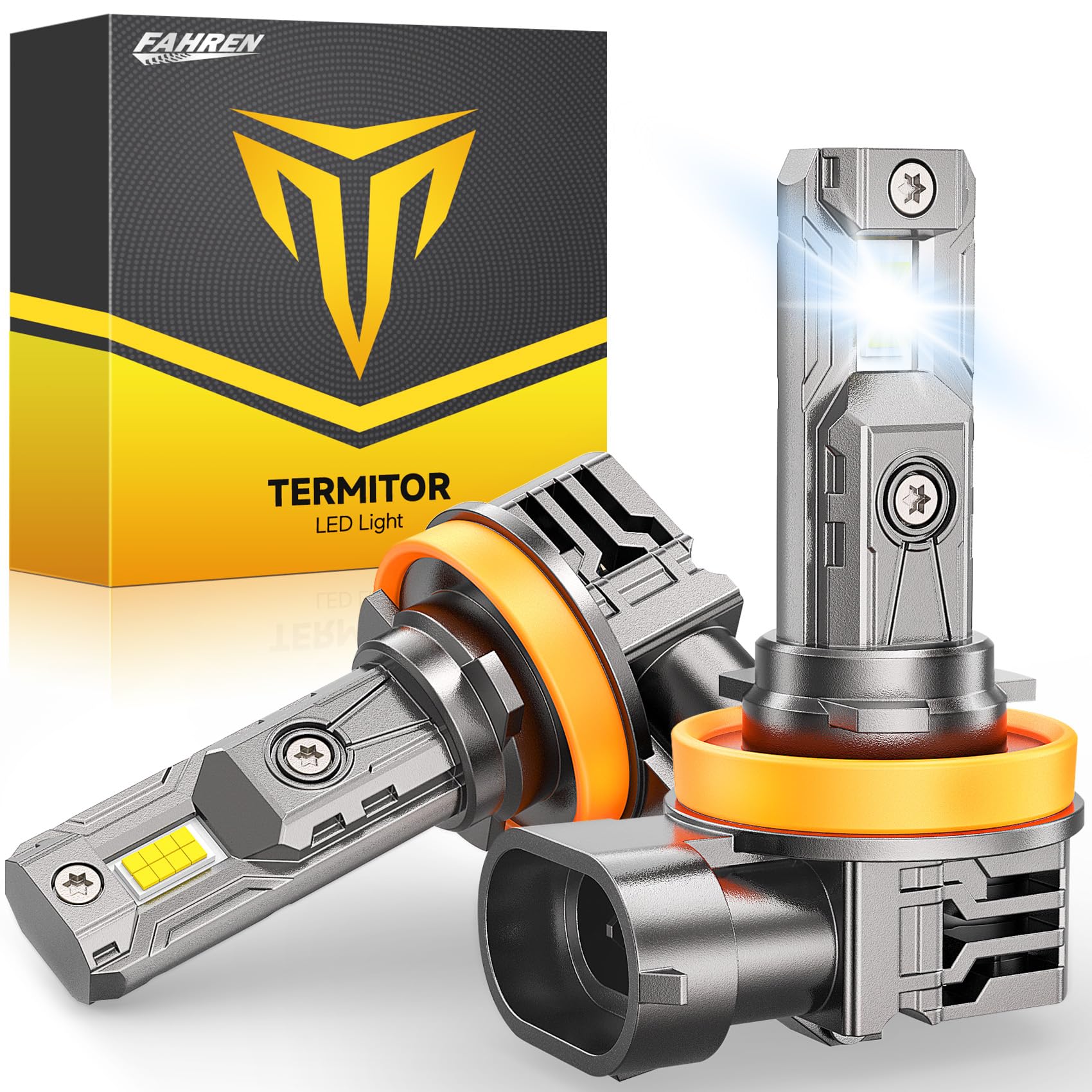 FAHREN Upgraded H11/H9/H8 Bulb, 20000LM 600% Ultra-Bright Real 1:1 Mini Size H11, 6500K Cool White H11 Fog light, Quick Install No Adapter Needed, Pack of 2
