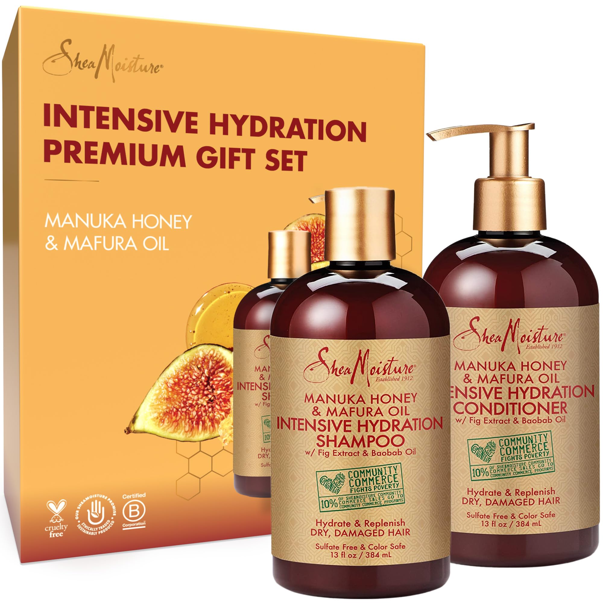 SheaMoisture Shampoo and Conditioner Set, Manuka Honey, Mafura Oil, Baobab Oil & Fig Extract, Hydrate + Replenish, Vitamin C, Sulfate Free & Hair Color Safe, Deep Conditioning, 13 Fl Oz Ea