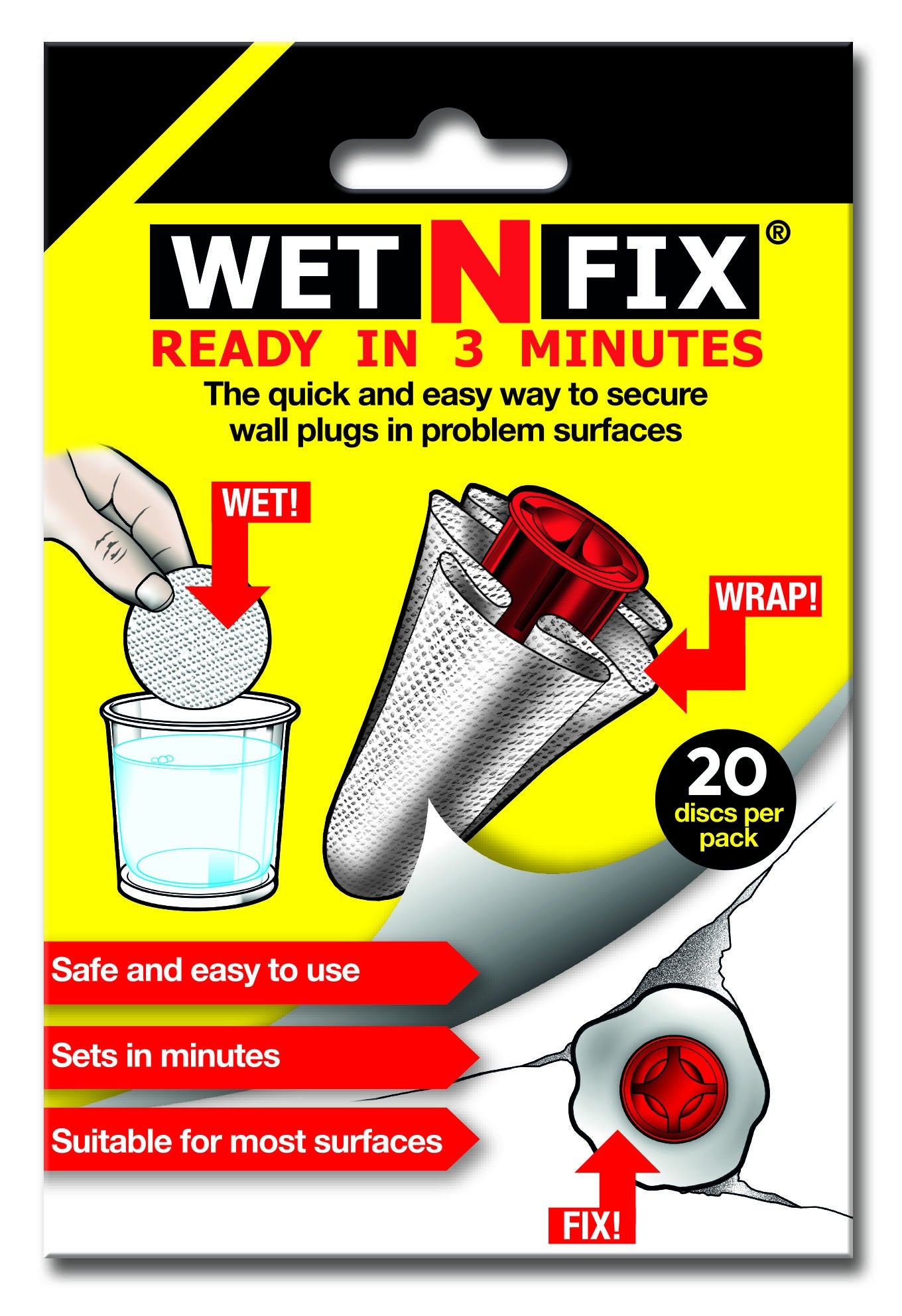 WETNFIX (20 قرصًا) - تثبيت براغي الحائط بسرعة! لا حاجة للملء أو إعادة الحفر.