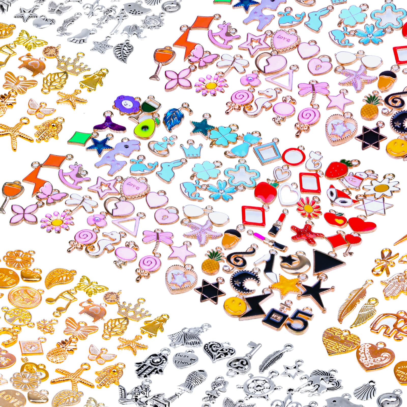 Mckanti 150PCS Bracelet Charms, Silver Bracelet Gold Plated Enamel Charms Pendants for Necklace Bracelet Jewelry Making and Crafting