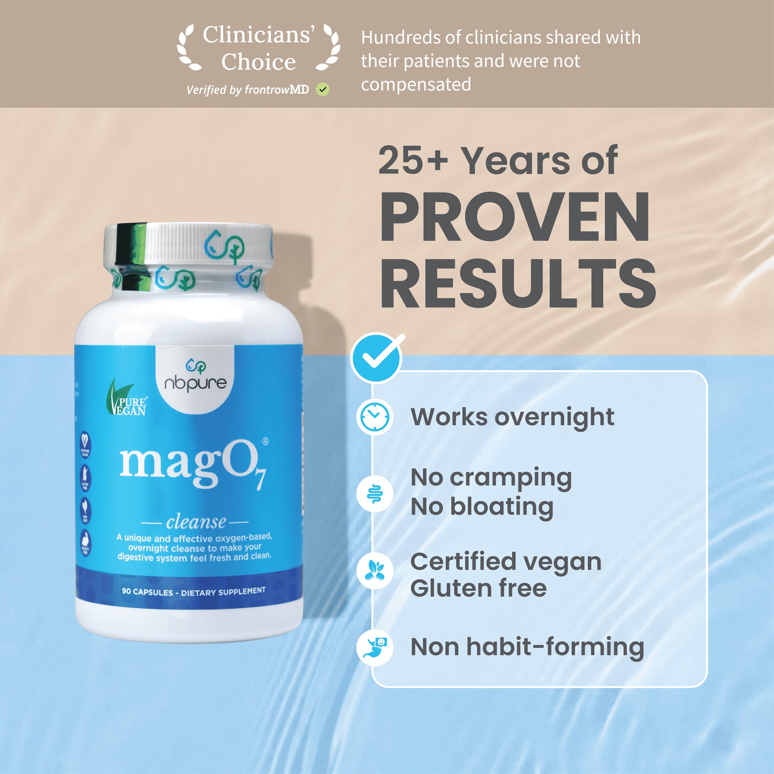 nbpure MagO7 - Natural Colon Cleanse & Detox | Occasional Constipation Relief, Stool Softening, & Bloating Support for Men & Women | Ozonated Magnesium Oxide, 90 Capsules