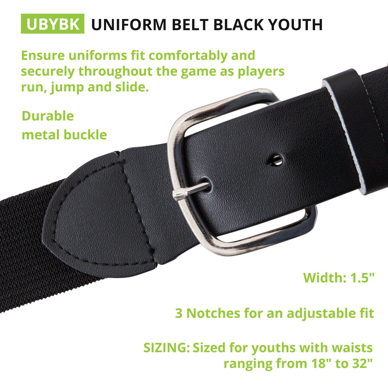 Champion Sports Youth Uniform Adjustable Elastic Belt Adults – 1.5" Wide – for Baseball, Softball & More, Black, Youth (18-32 Inches)