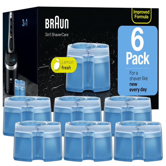 Braun Clean & Renew Refill Cartridges CCR, Replacement Shaver Cleaner Solution for Clean&Charge Cleaning System, Pack of 6