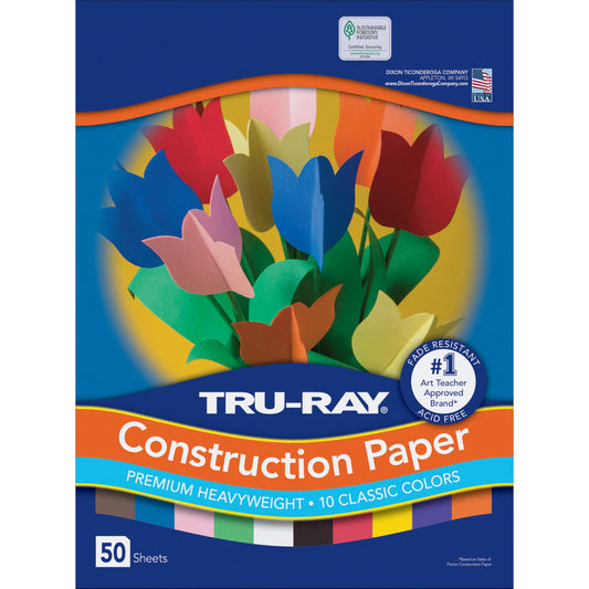 Tru-Ray Construction Paper P103031, 10 Classic Colors, 9" x 12", 50 Sheets