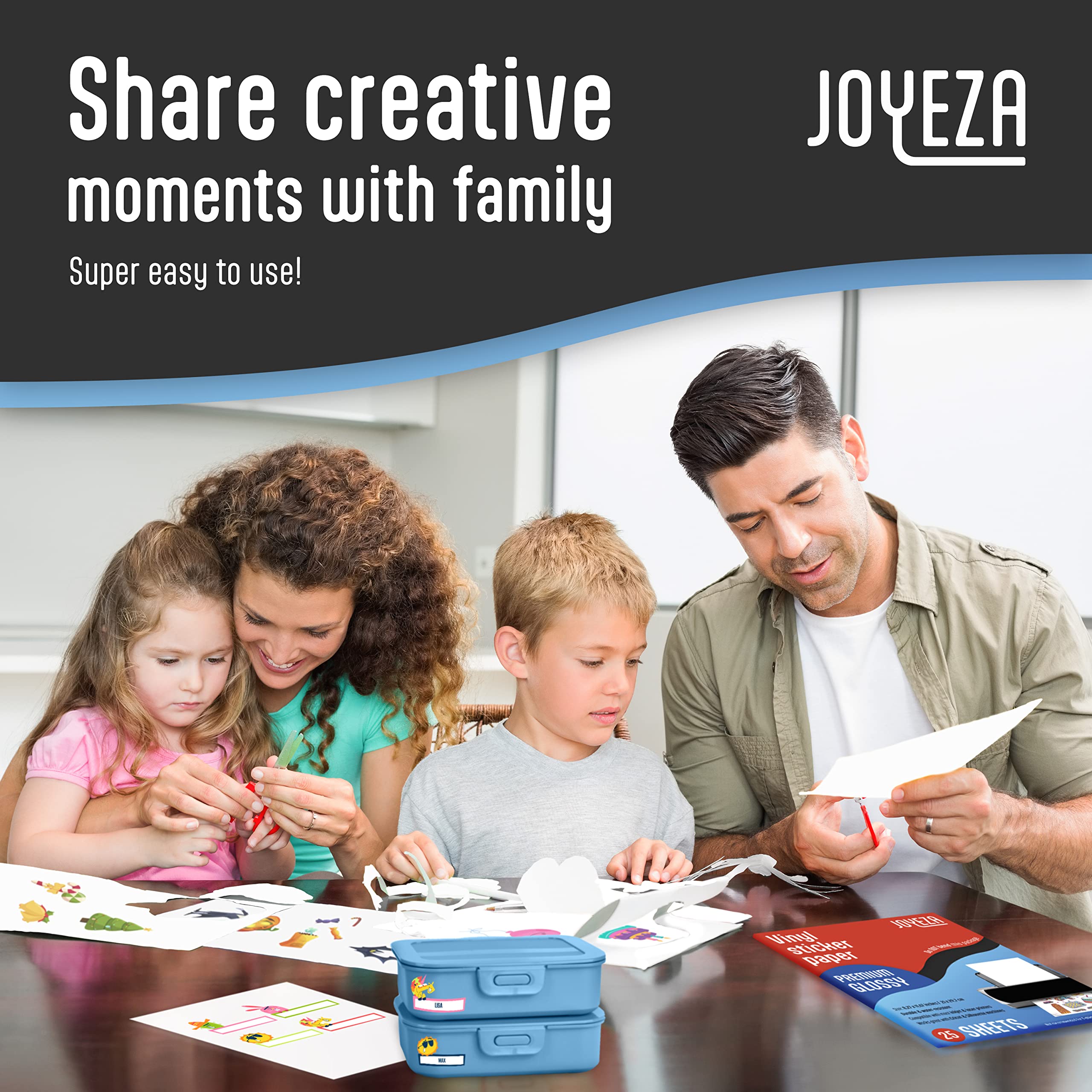 JOYEZA Premium Printable Vinyl Sticker Paper for Inkjet Printer - 25 Sheets Glossy White Waterproof, Dries Quickly Vivid Colors, Holds Ink Well - Inkjet & Laser Printer