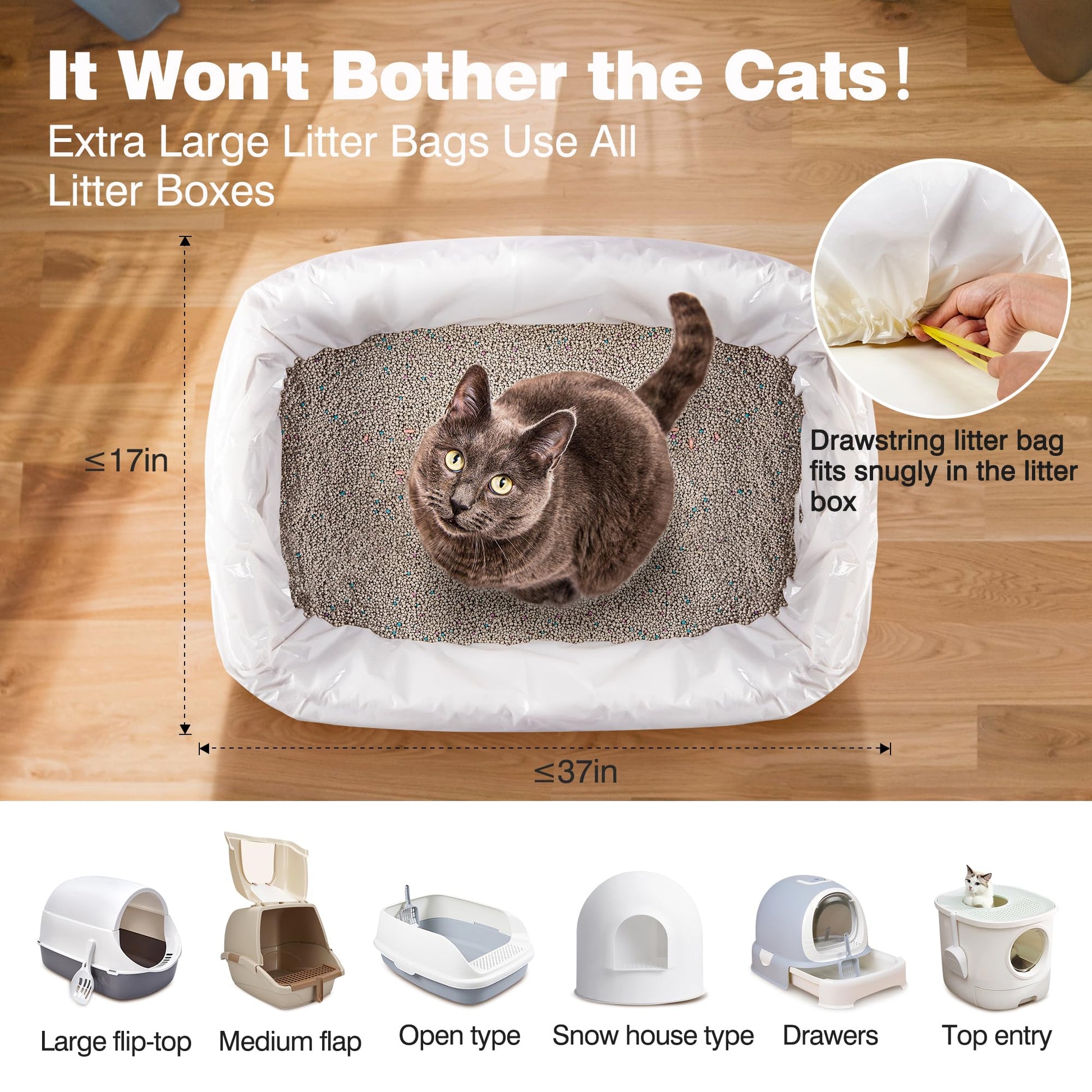 ADDPETS Sifting Litter Box Liners 14 Count,Drawstring Jumbo Cat Litter Bags Fits All Litter Box,Cat Products