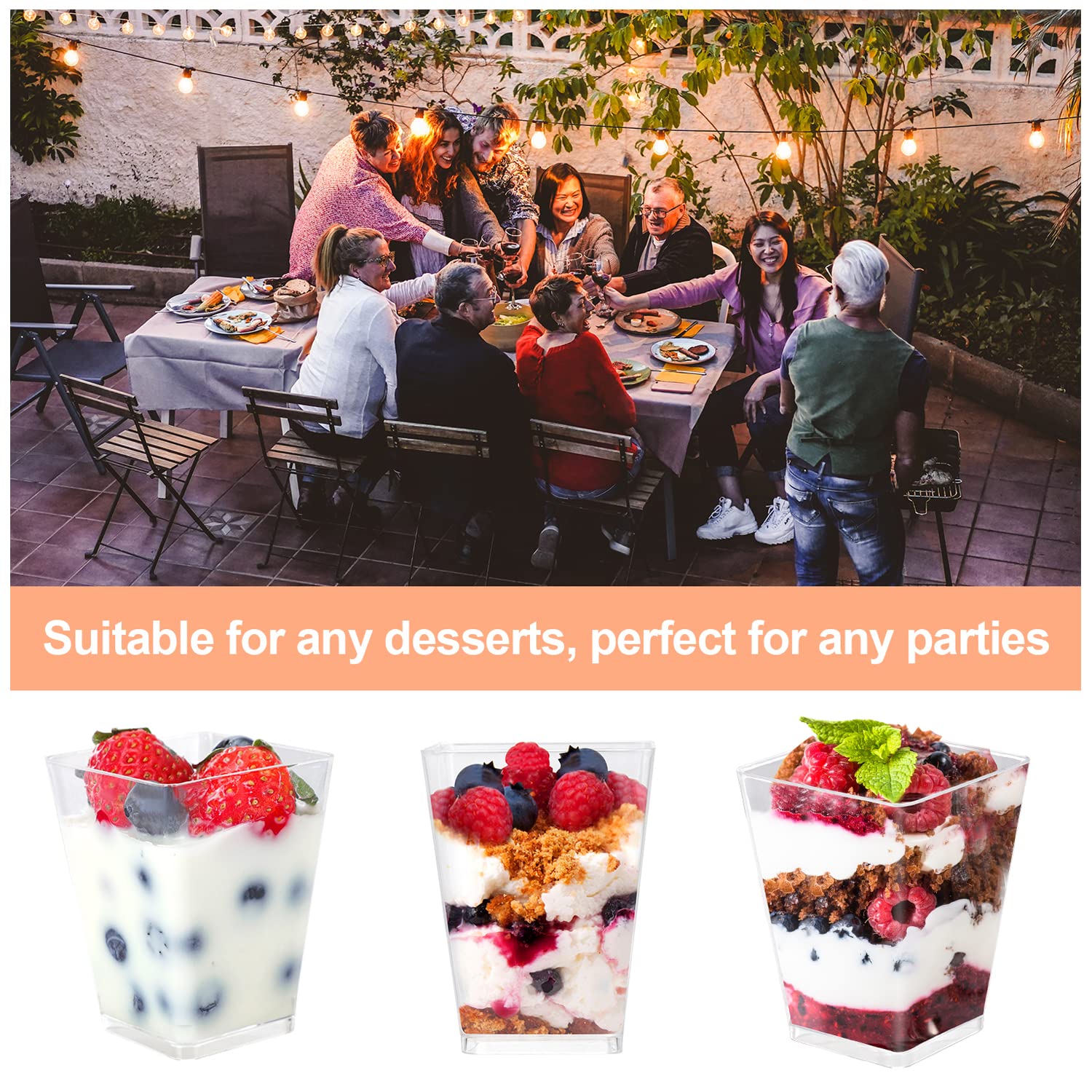 EASERCY 50 Pack 5 oz Plastic Dessert Cups with Lids, Yogurt Parfait/Appetizer Cup with Lids for Party, Mini Dessert Cups with Spoons Dessert Shooter Cups for Pudding, Fruit and Ice Cream