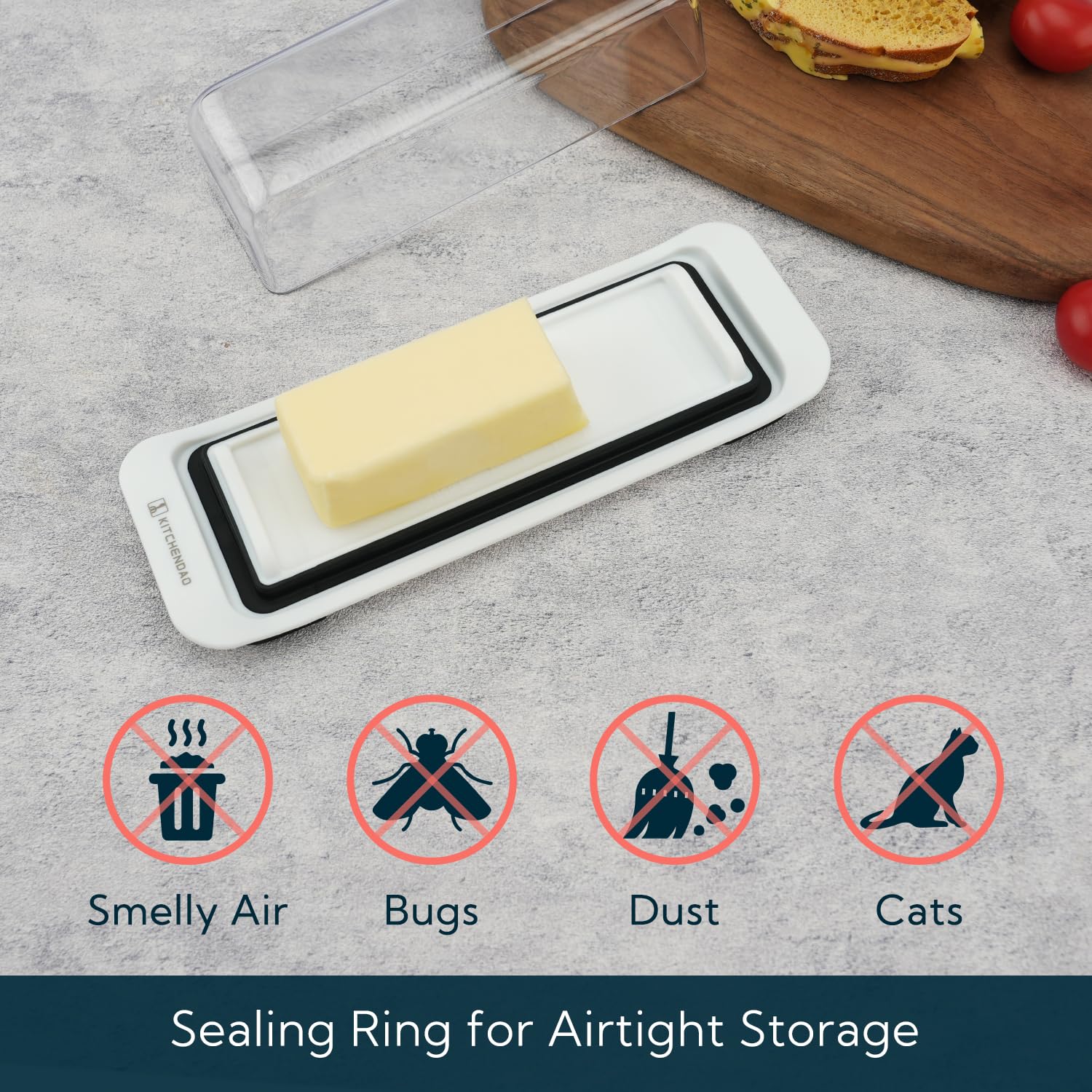 KITCHENDAO Airtight Butter Dish with Lid for Countertop and Refrigerator Door Shelf, Butter Keeper, Plastic Butter Holder Tray Container for West/East Coast Butter, White