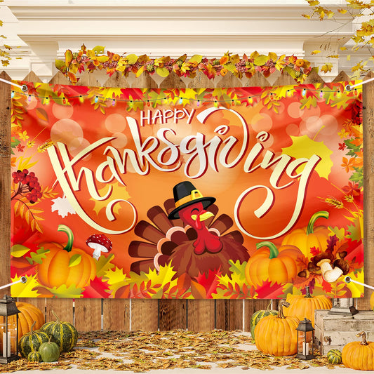 Large Thanksgiving Banner Decorations Outdoor 72x44 Inch,Turkey Maple Leaf Pumpkin Decorations Gifts for Indoor Home House Decor Party Supplies,Yard Sign Background for Photography