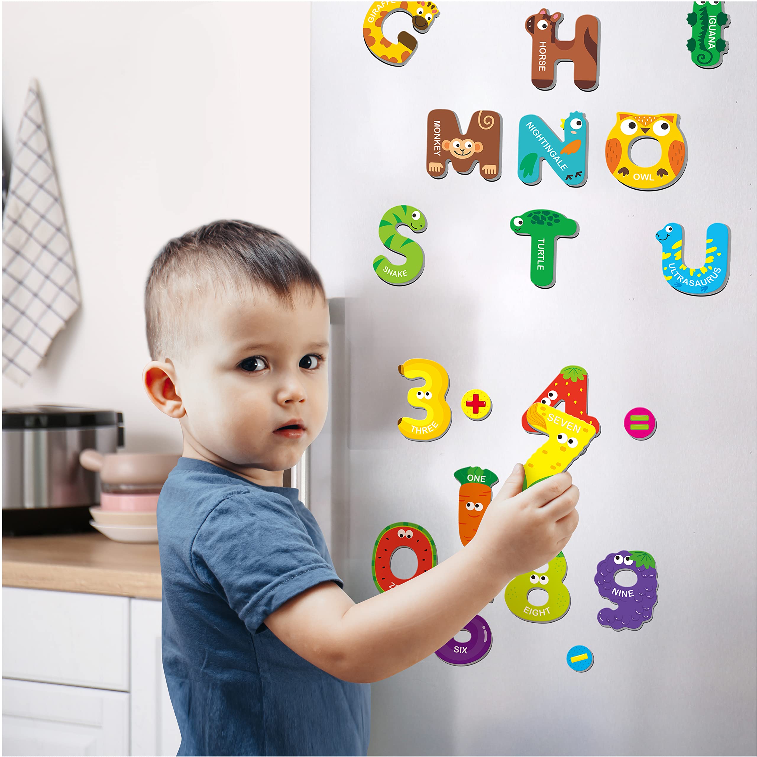 Large Size Magnetic Letters, Cute Animal Alphabet ABC Magnets for Fridge Colorful Uppercase Animals Toys Set Educational Spelling Learning Games for Kids, Toddlers 3 4 5 Years Old