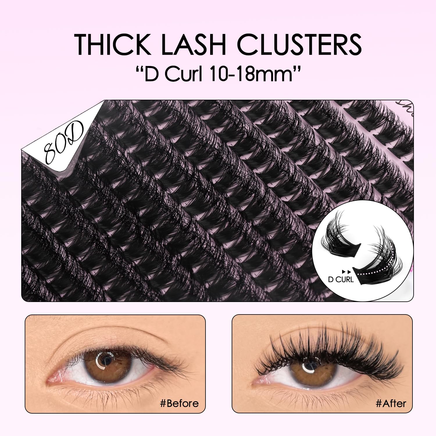 SOFENIDA Lash Clusters Kit 80D Lash Clusters Kit 10-18mm Volume Eyelash Clusters D Curl Cluster Eyelash Extensions 3D Wispy Lashes Clusters DIY Lash Extension Kit(80D-10-18MIX Thick Kit)