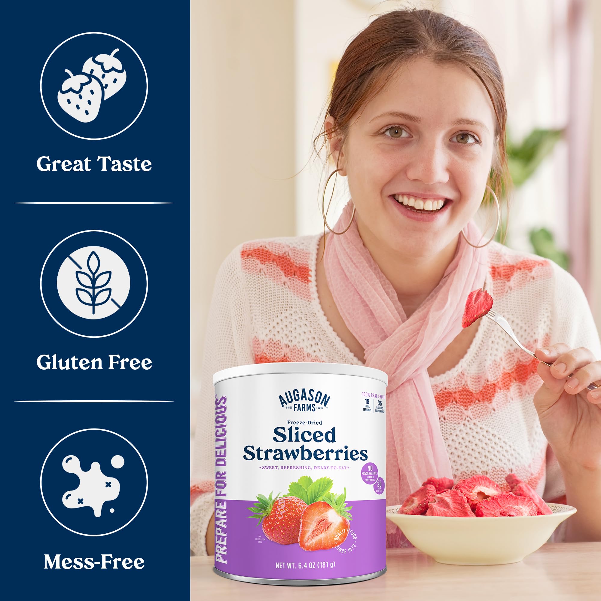 Augason Farms Freeze Dried Sliced Strawberries Can - Gluten Free Snack for Baking, Smoothies, and Emergency Storage - Healthy Individual Fruit Snacks – 6.5 Ounces (18 Servings)
