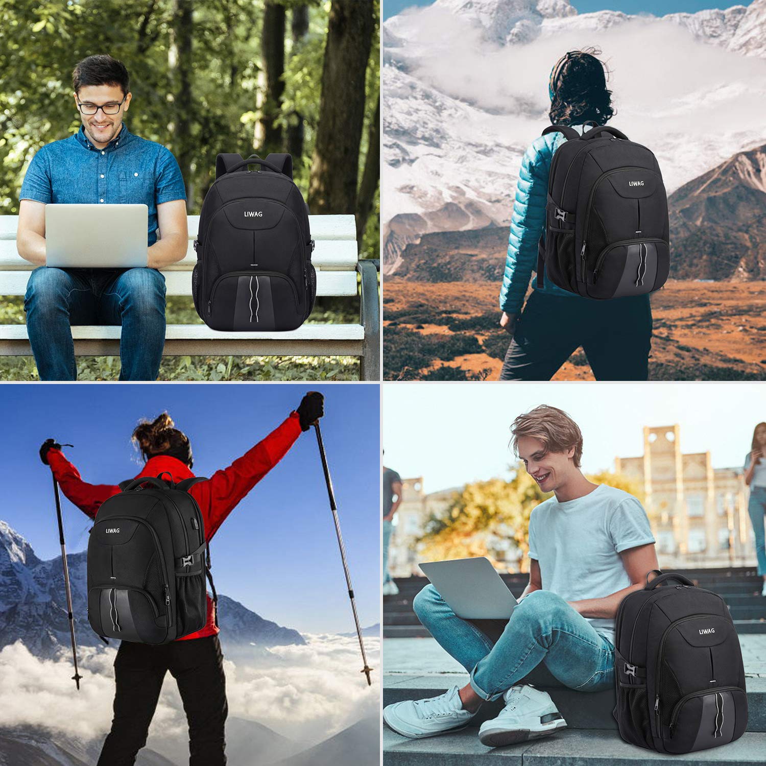 Extra Large Backpack for Men 50L,Water Resistant 17.3 inch Travel Laptop Backpack with USB Charging Port,TSA Friendly Big Business Anti Theft Computer Bag Work College School Bookbags Gifts,Black