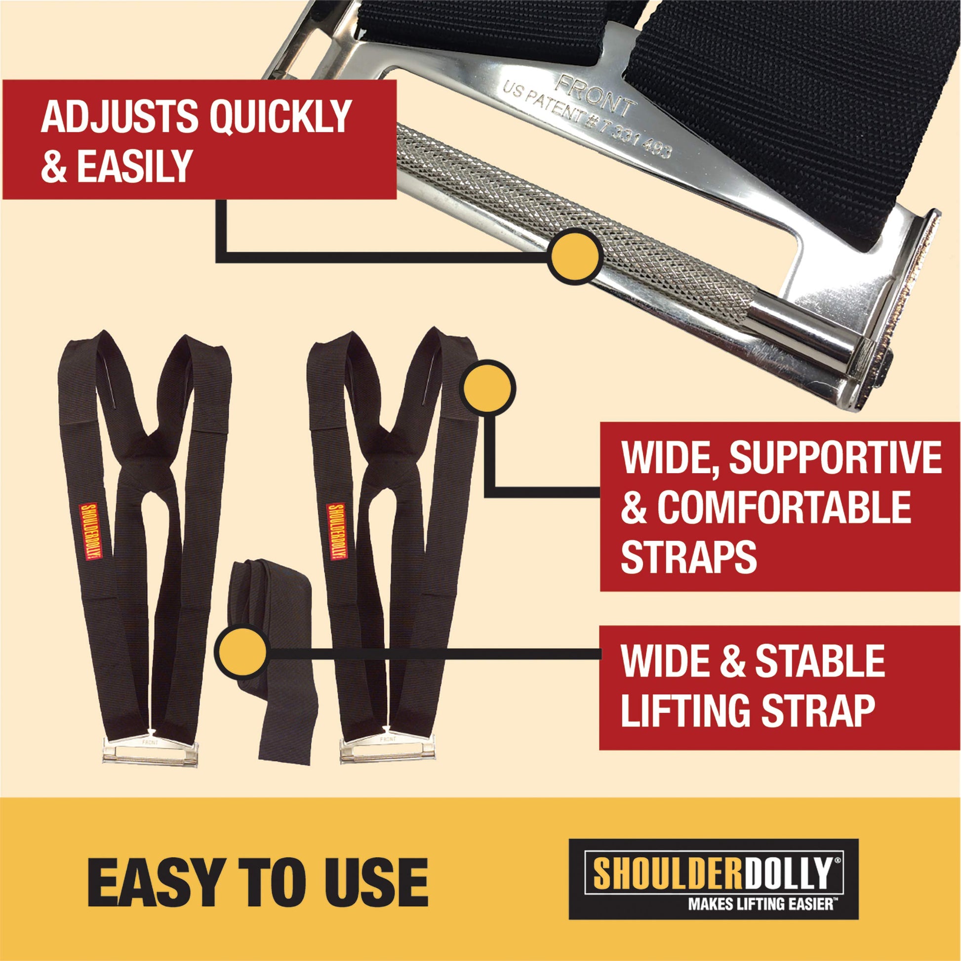 Shoulder Dolly Moving Straps - Lifting Strap for 2 Movers - Move, Lift, Carry, And Secure Furniture, Appliances, Heavy, Bulky Objects Safely, Efficiently, More Easily Like The Pros - LD1000