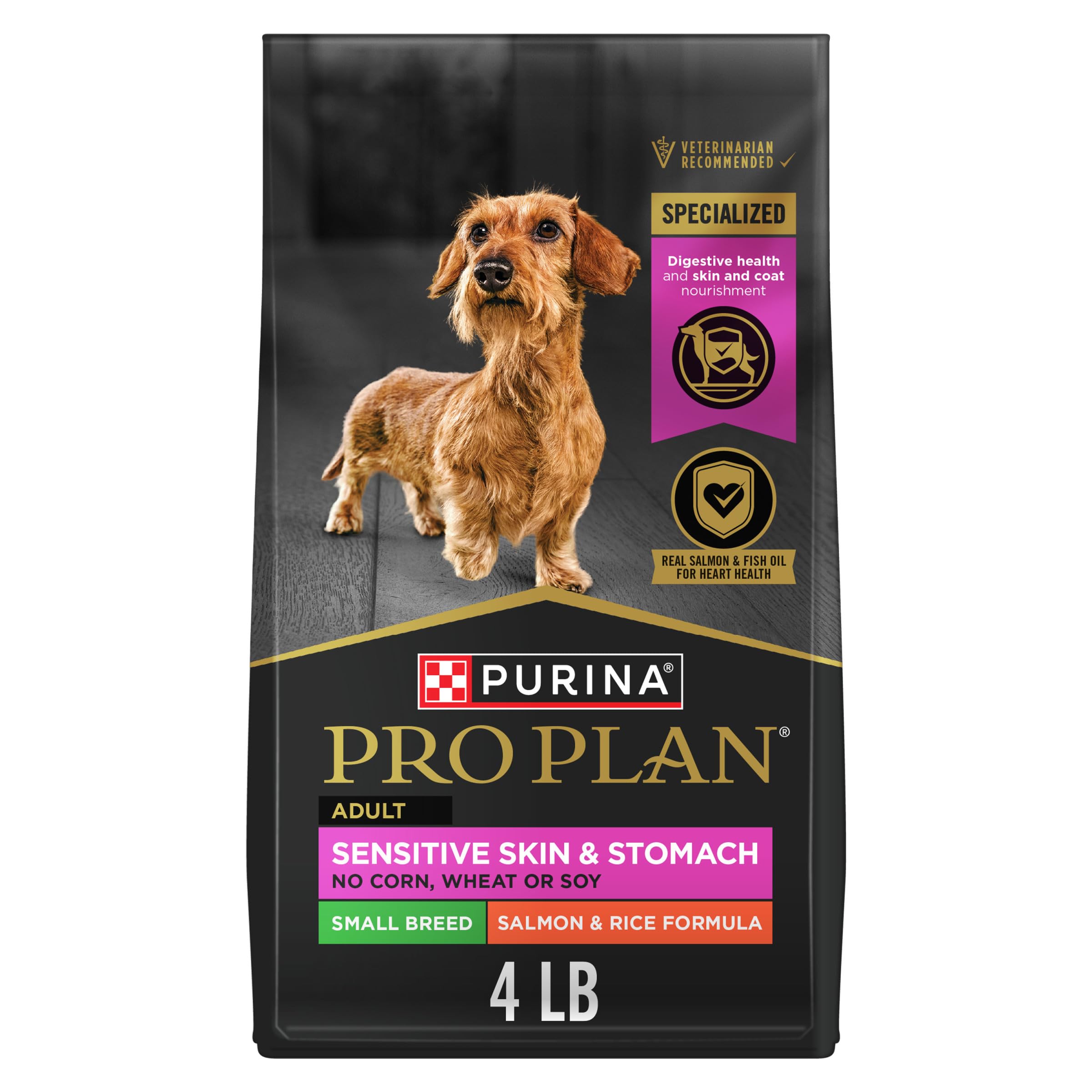 Purina Pro Plan Sensitive Skin and Stomach Dog Food Small Breed, Adult Salmon & Rice Formula - 4 lb. Bag