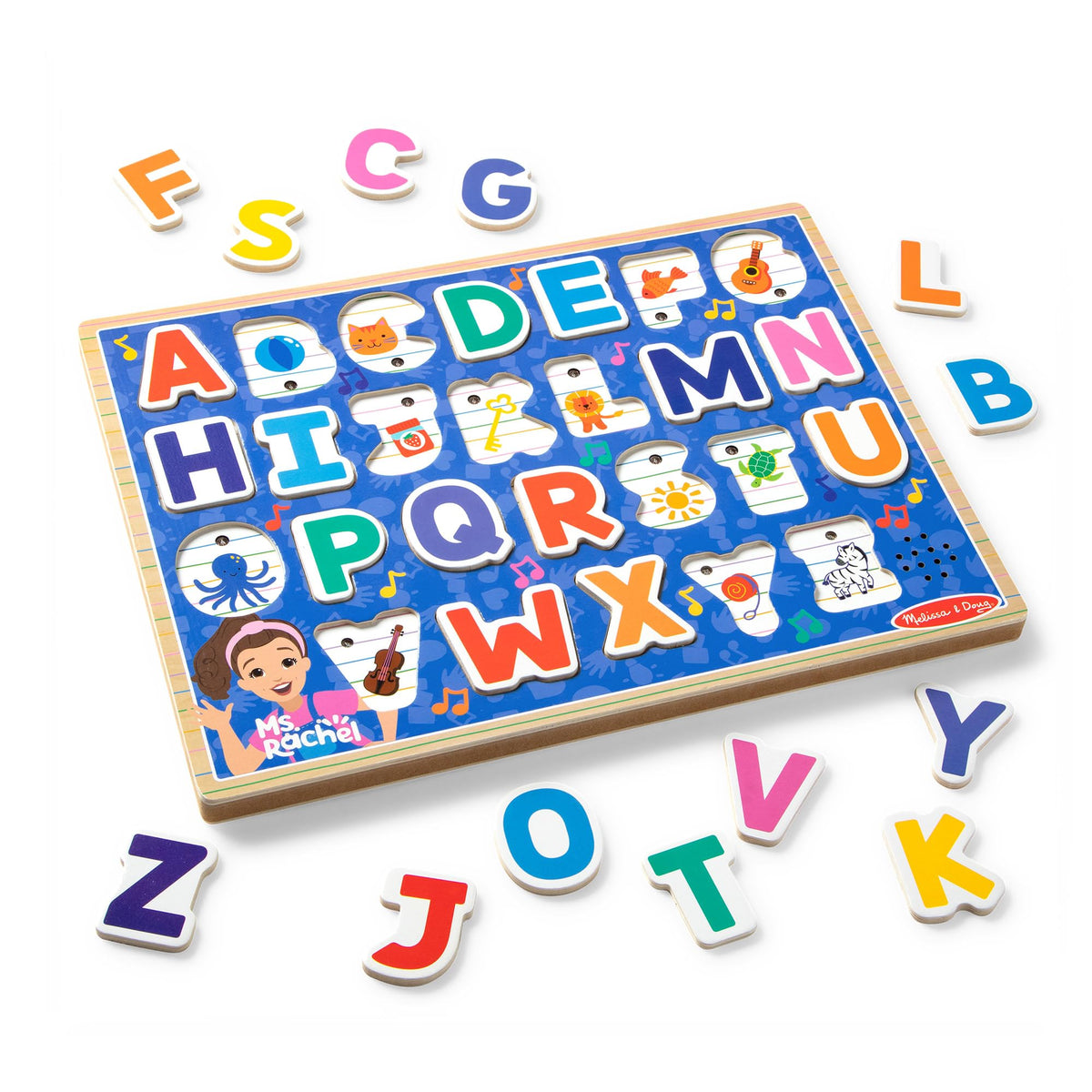 Melissa & Doug Ms. Rachel Wooden Phonics Alphabet Sound Puzzle with Light-Activated Sound Effects, 24-Piece Toddler Toys for Boys and Girls Ages 2+ Years - FSC Certified
