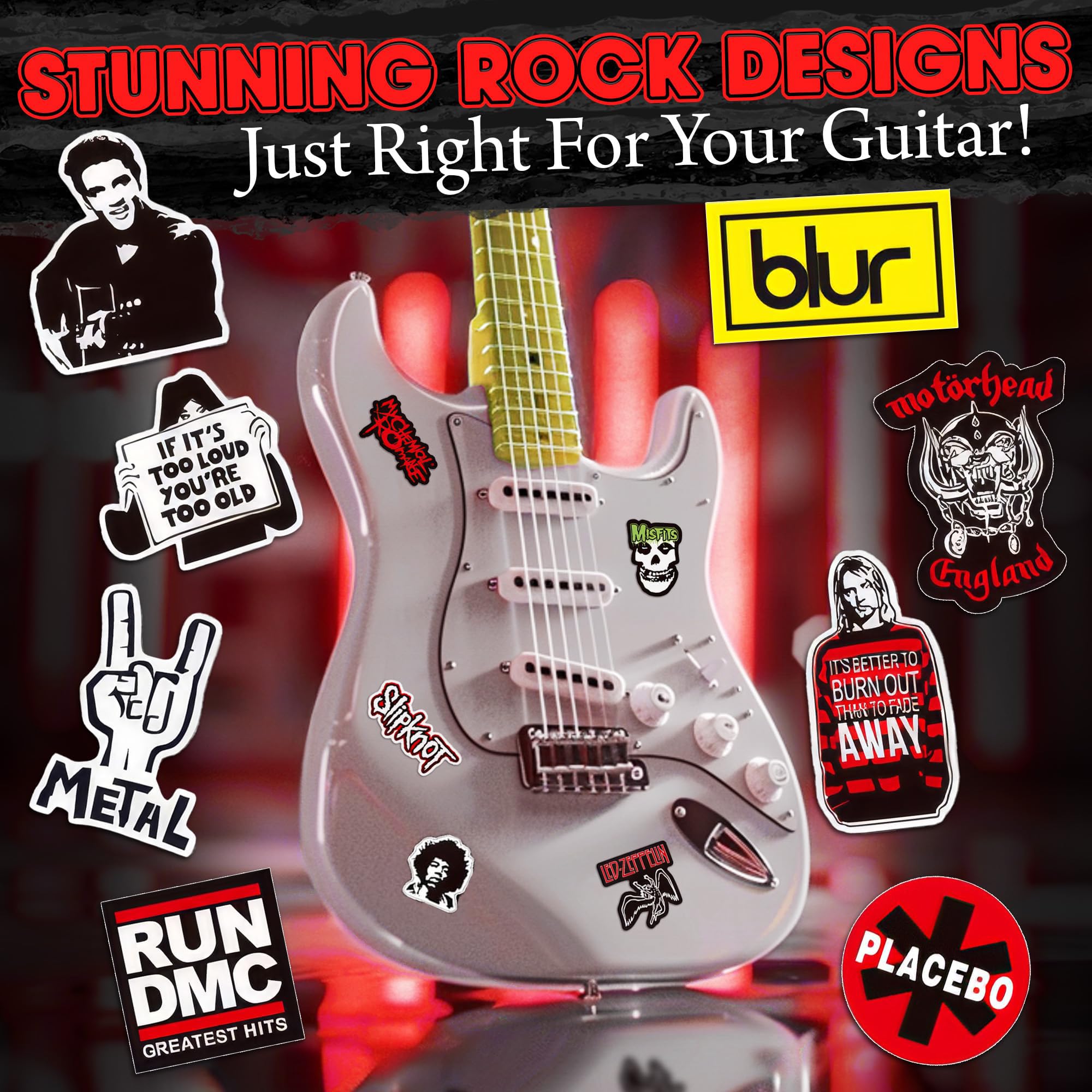 100 Pcs Rock Band Music Stickers – Durable and Waterproof Vinyl Stickers Featuring Iconic Bands | Punk, Metal, Rock Decals | Scratch-Resistant, Vibrant Colors for Laptops, Guitars, Water Bottles