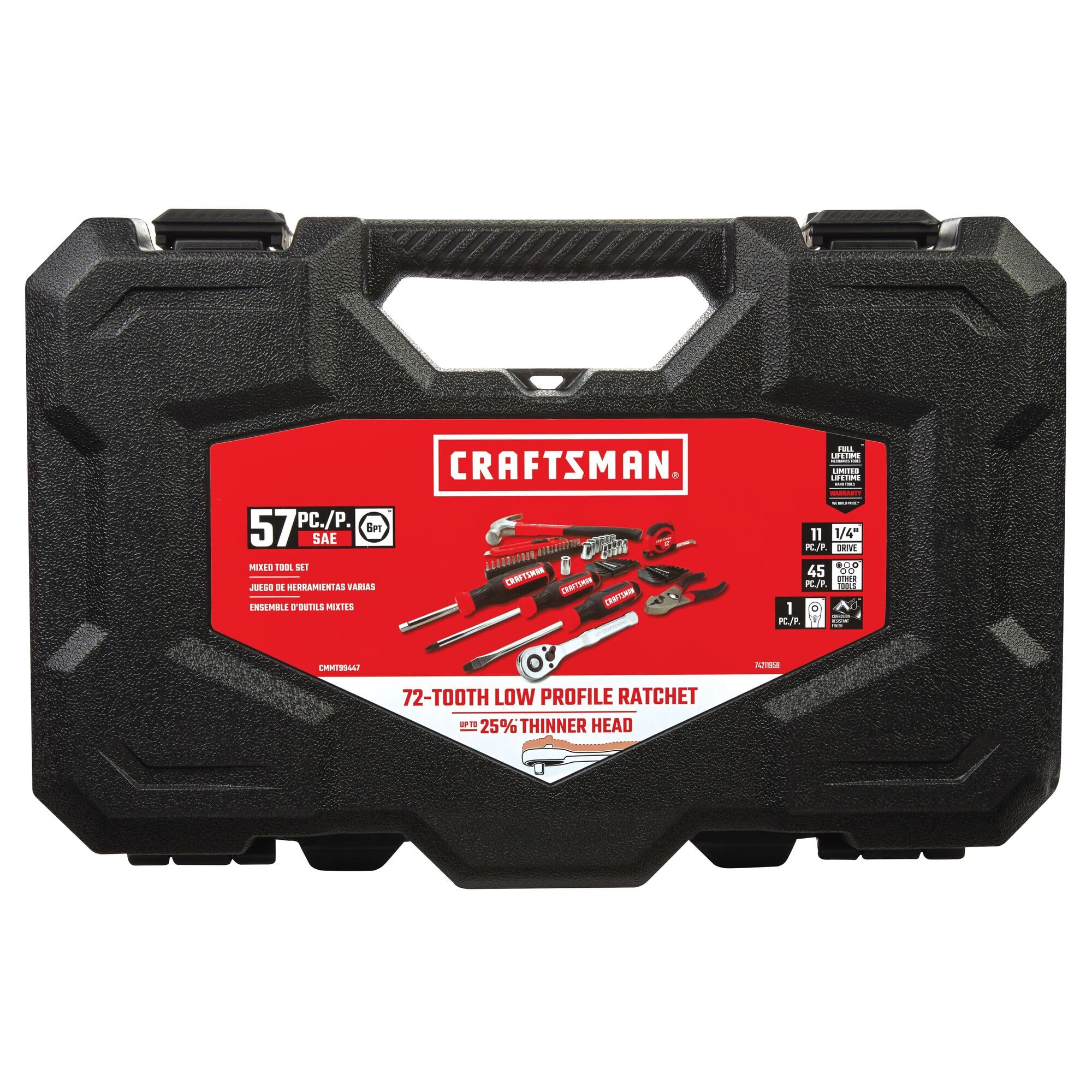 CRAFTSMAN 57 Piece Mechanics Tool Set Home Tool Set, Sockets, Ratchet, Screwdrivers, Hammer, Pliers, Hex Keys, Specialty Bits Hand Tools (CMMT99447)