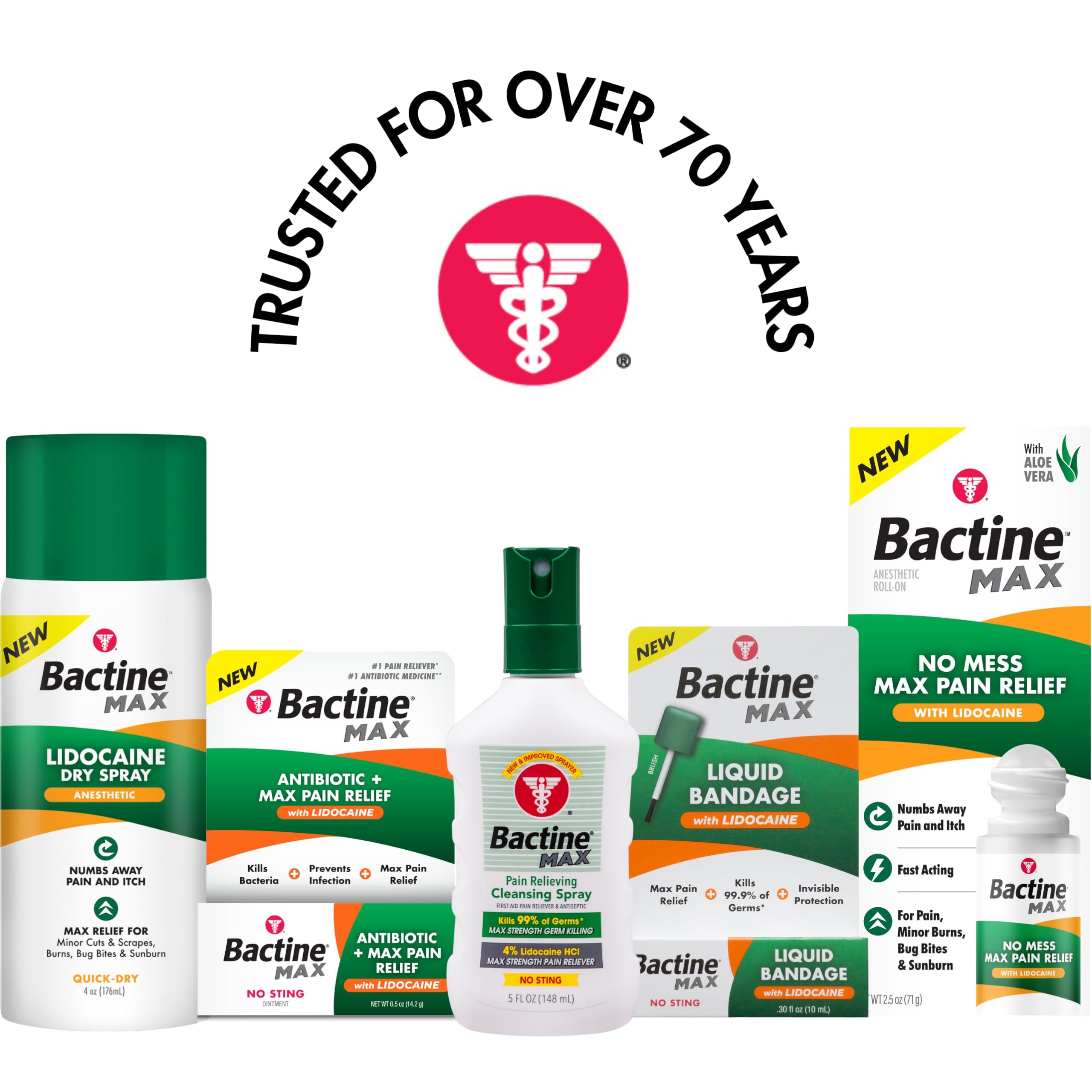 Bactine MAX Liquid Bandage with Lidocaine - Wound Cleaning Liquid Bandage for Skin - Kills 99% of Germs, Covers, Protects - Skin Glue for Wounds - .30 fl. Ounce