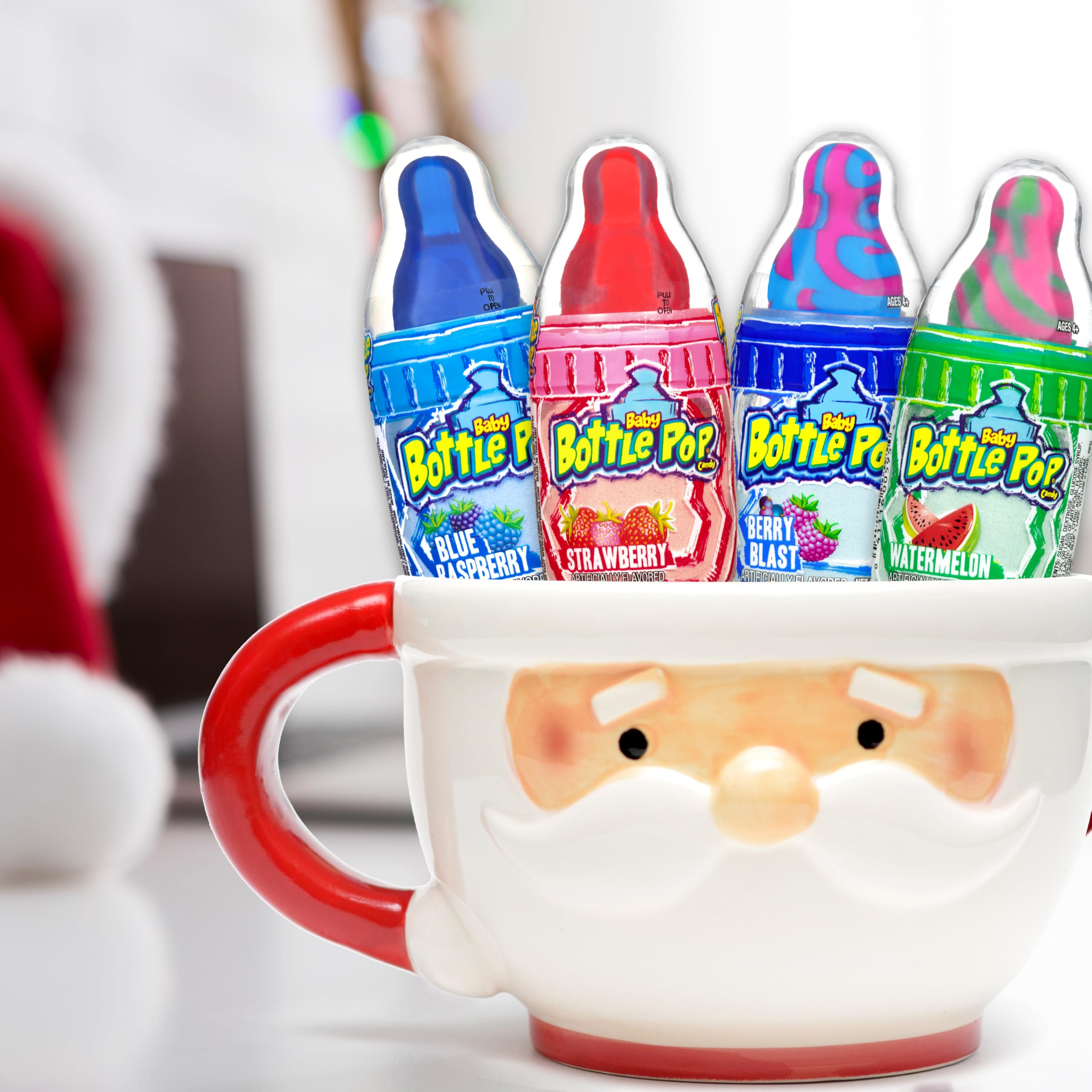 Baby Bottle Pop Holiday Candy Lollipops - 10 Ct Bulk Candy Lollipops with Powdered Sugar Dip in Assorted Fruity Flavors - Fun Candy For Stocking Stuffers, Party Favors, Holiday Gifts For Kids