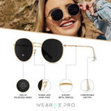 WearMe Pro - Reflective Lens Round Trendy Sunglasses (Gold Frame/Black Lens, 51)