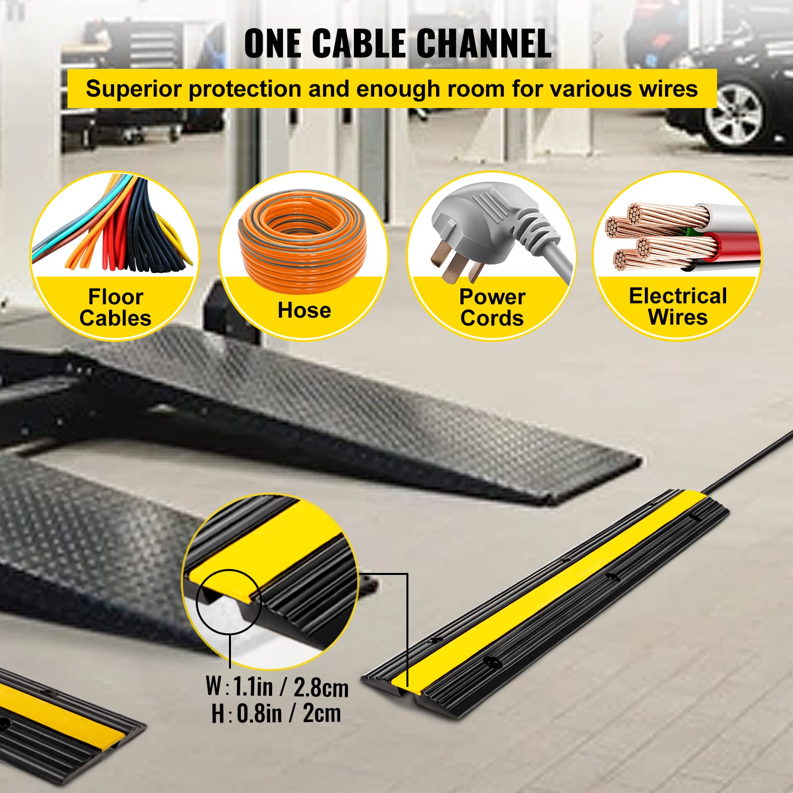 Happybuy 4 Pack of 1-Channel Rubber Cable Protector Ramps Heavy Duty 18000Lbs Load Capacity Cable Wire Cord Cover Ramp Speed Bump Driveway Hose Cable Ramp Protective Cover