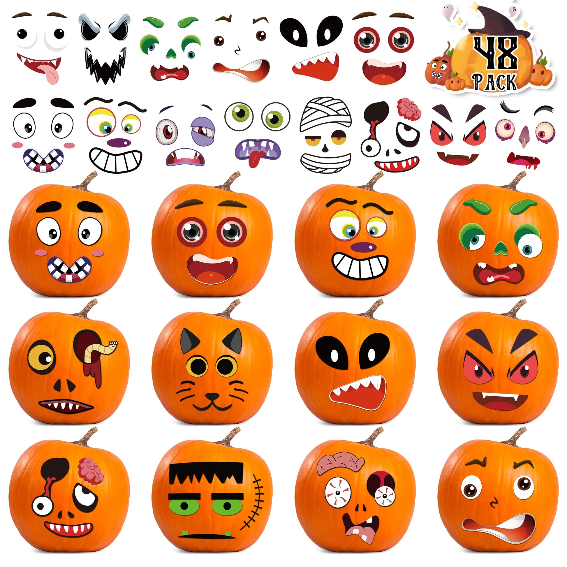 96 Pack Halloween Pumpkin Decorating Stickers - Small Pumpkin Face Stickers Halloween Stickers for Halloween Gifts and Kids Halloween Party Favors, Funny Make DIY Craft Halloween Children Kids Sticker
