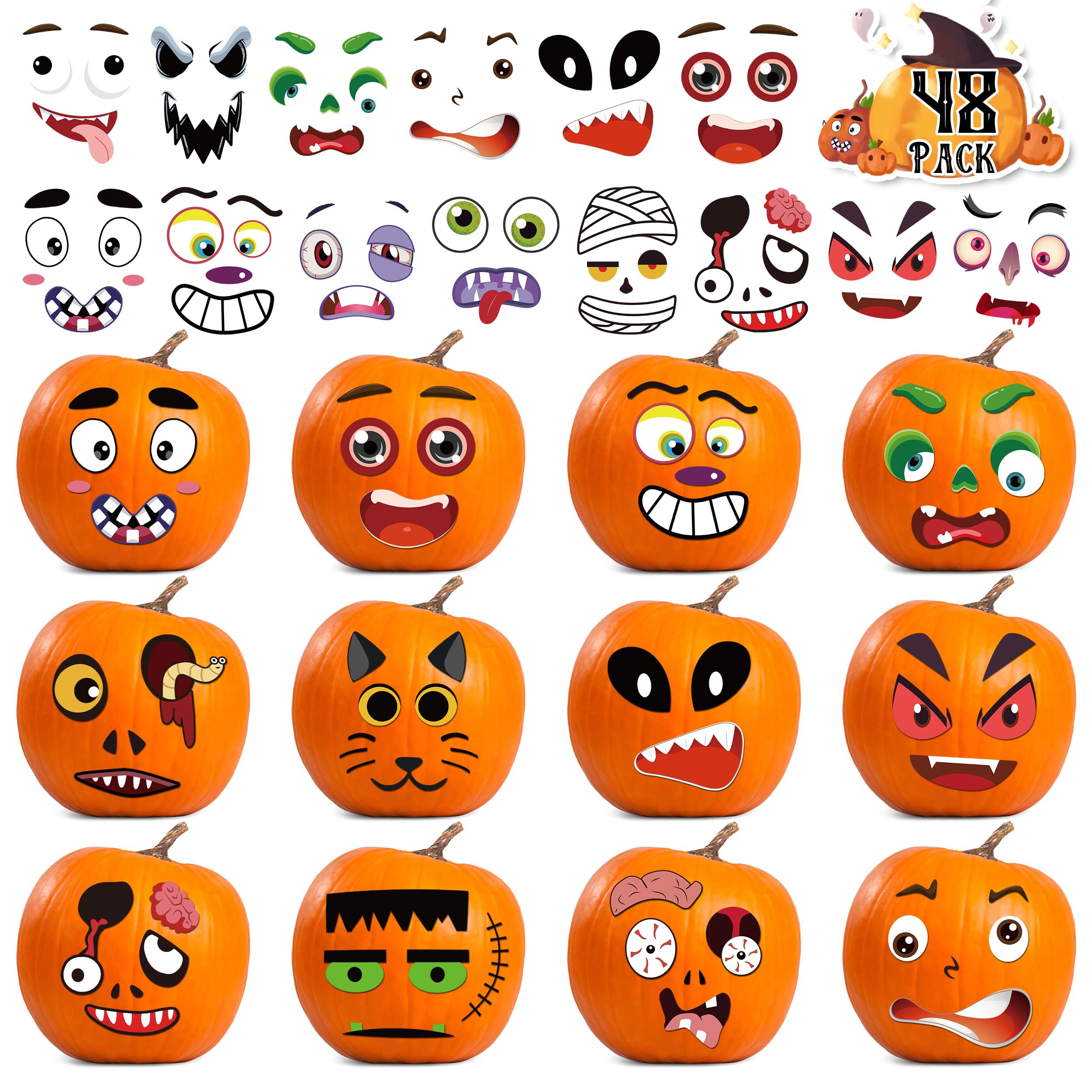 96 Pack Halloween Pumpkin Decorating Stickers - Small Pumpkin Face Stickers Halloween Stickers for Halloween Gifts and Kids Halloween Party Favors, Funny Make DIY Craft Halloween Children Kids Sticker