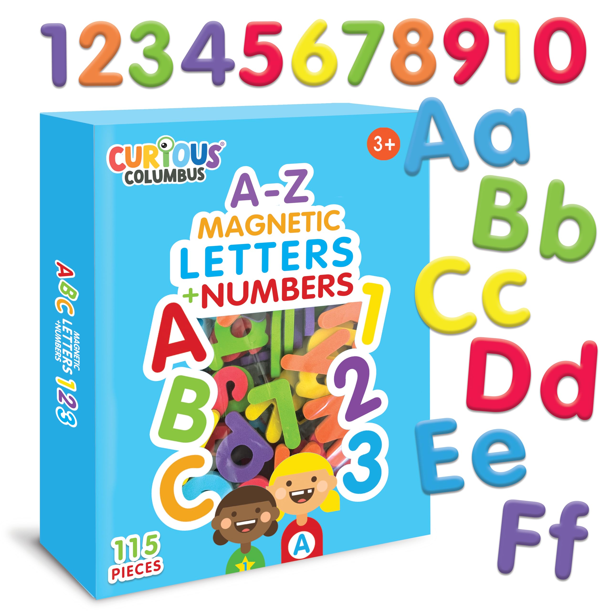 Curious Columbus - Magnetic Letters and Numbers for Toddlers - Alphabet Magnets + Number Magnet for Fridge. Foam Letter Magnets for Kids - 123 ABC Toddler Magnets - Play Refrigerator Learning Magnets