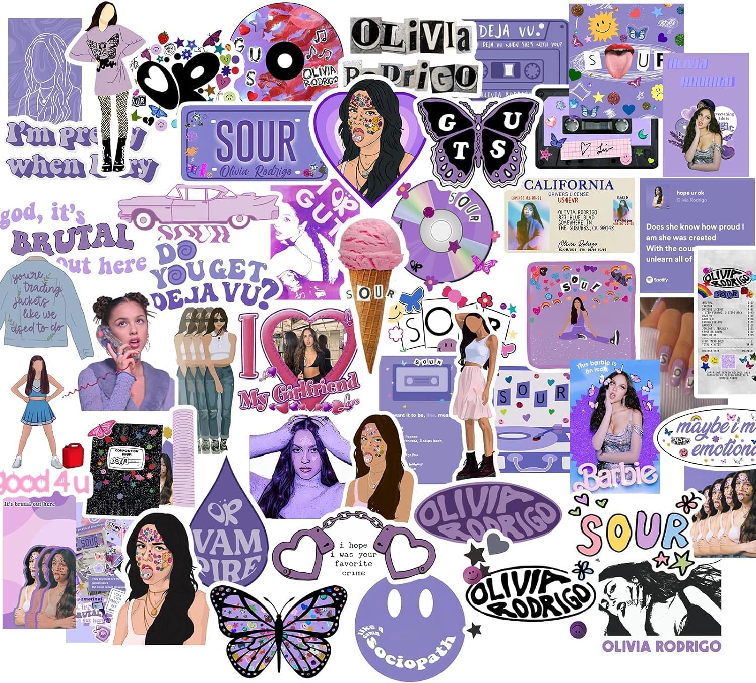 50PCS Okivia Graet Rodrigo Stickers,Singer Music Waterproof Stickers for Phone Case Laptop Garage Door Refrigerator Guitar Scrapbook Skateboard Suitcase Snowboard Girls Teenagers Music Stickers