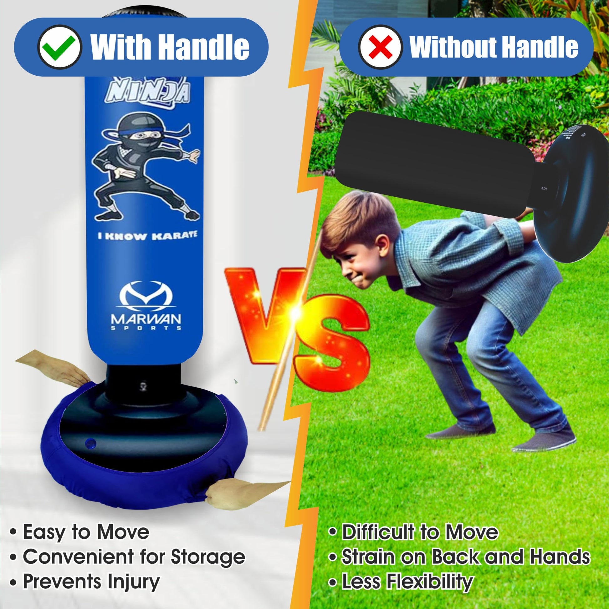 Marwan Sports Inflatable Punching Bag for Kids – 5-in-1 Birthday Set with Gloves, Pump & Fast Rebound – Fun Active Toy for Boys Ages 4-12