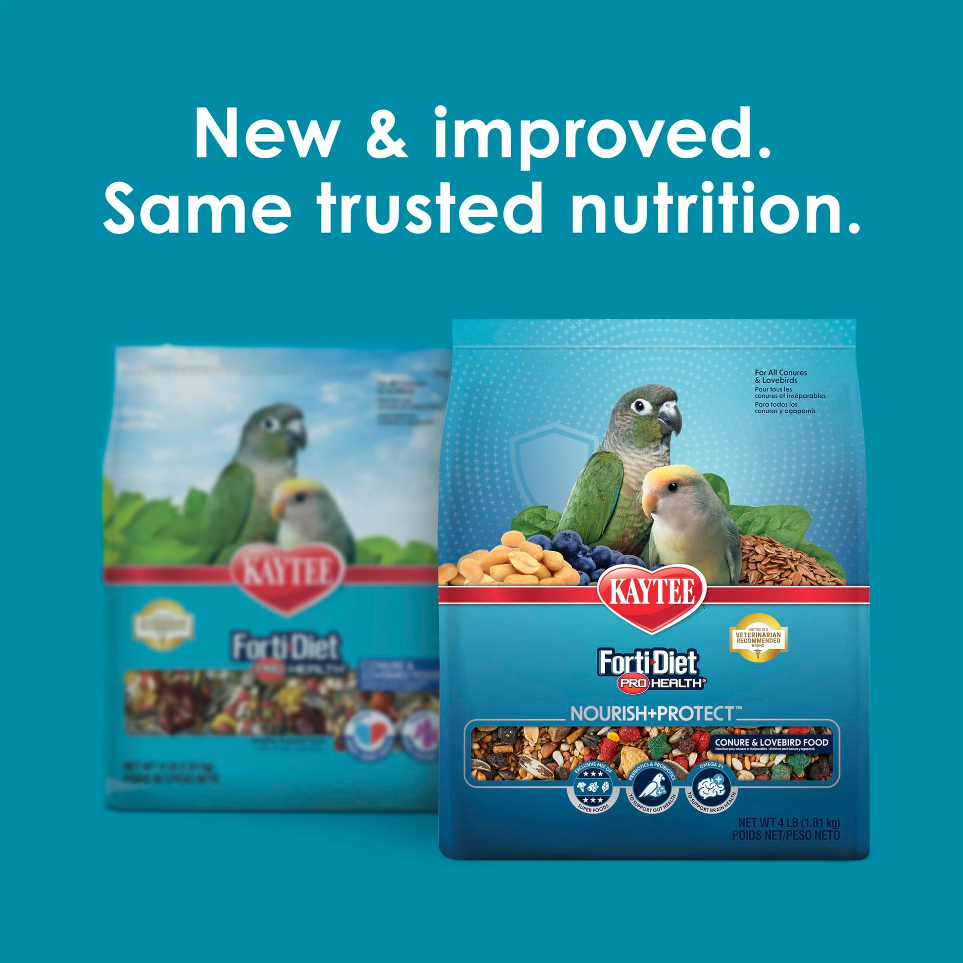 Kaytee Forti-Diet Pro Health Nourish+Protect Conure & Lovebird Food, Comprehensive Nutrition Backed by Science, Digestive Health, Immune Support, 4 pounds