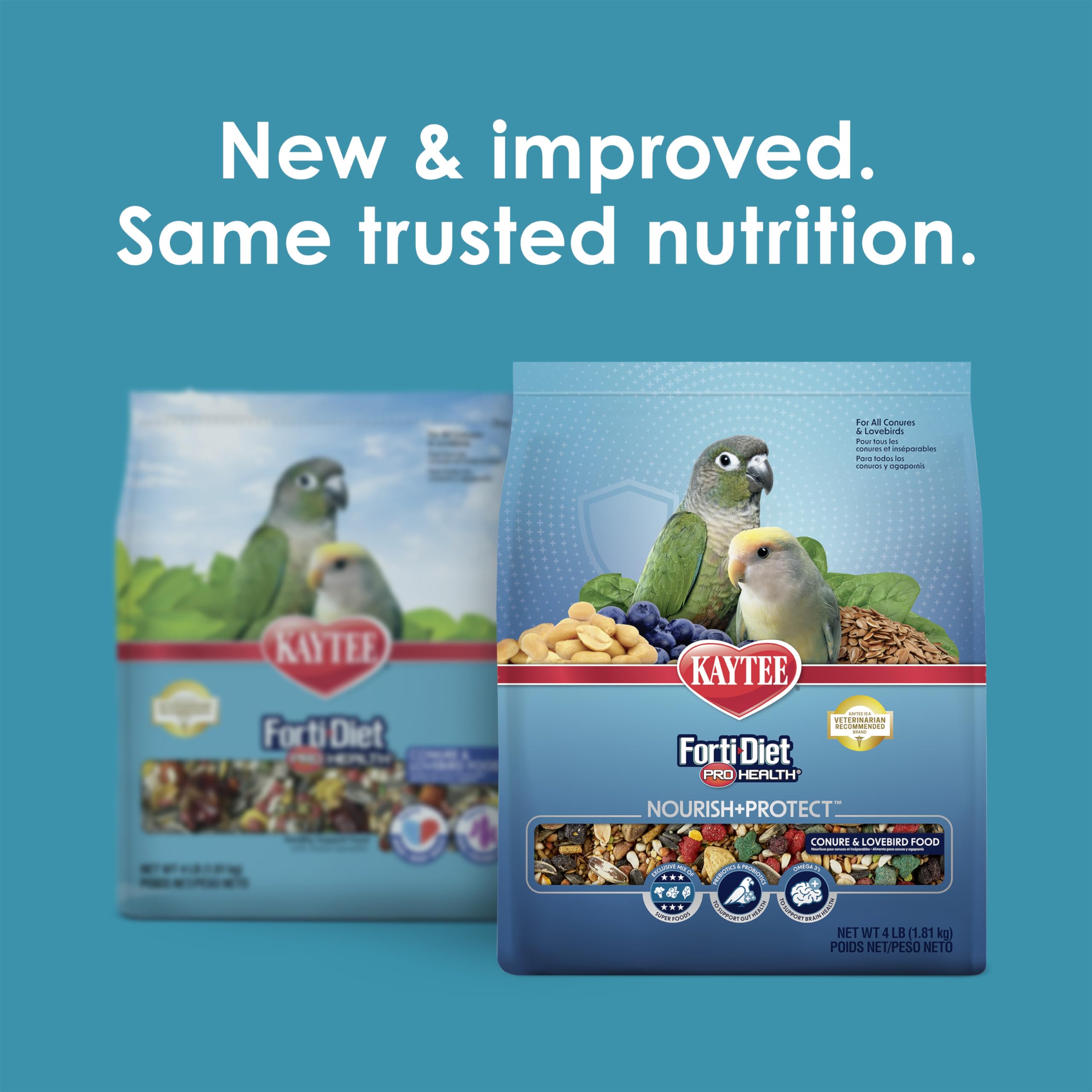 Kaytee Forti-Diet Pro Health Nourish+Protect Conure & Lovebird Food, Comprehensive Nutrition Backed by Science, Digestive Health, Immune Support, 4 pounds