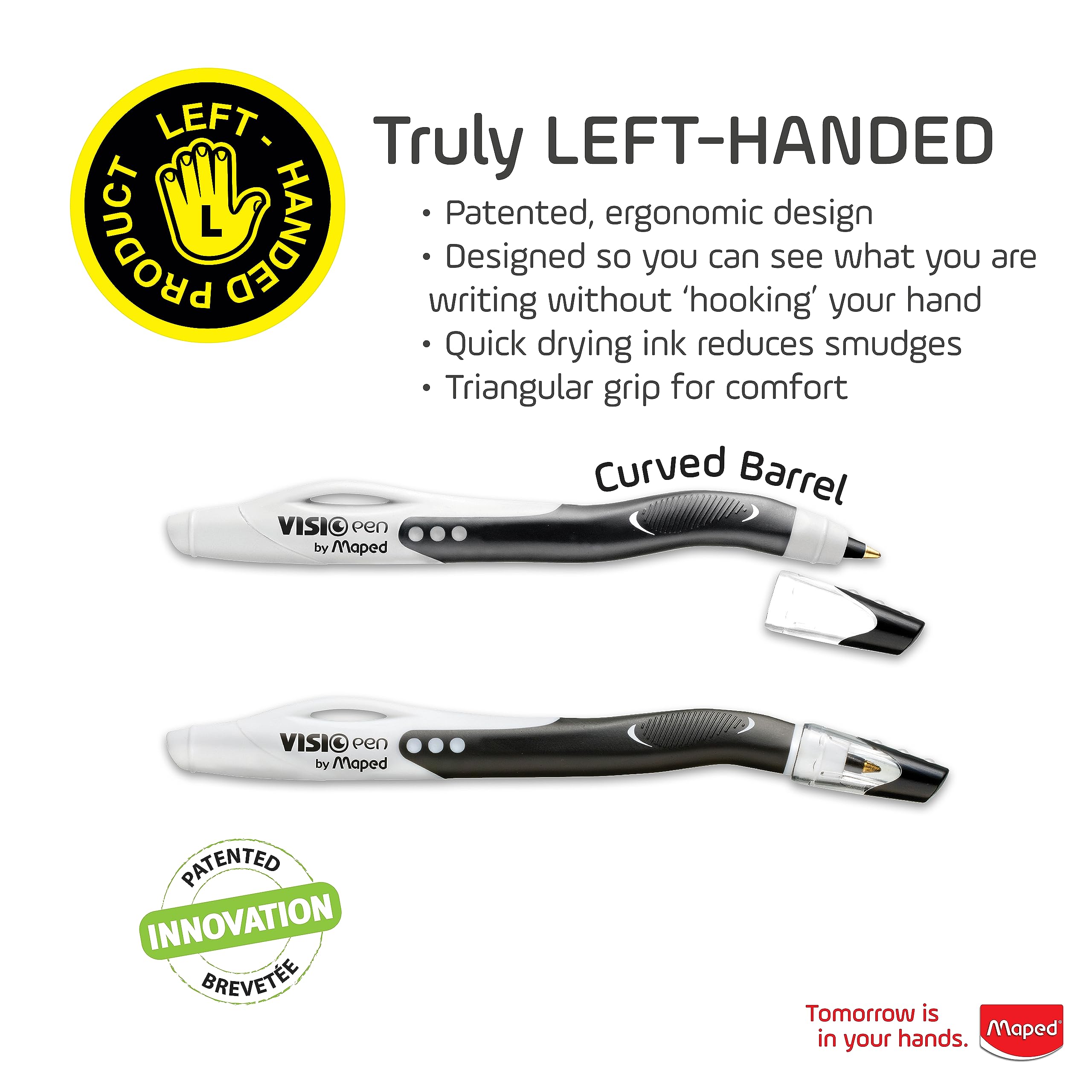 Maped - Visio Left-Handed Quick-Drying Ballpoint Pen - 2 Pack - Left Handed - Innovative Left Handed - Innovative Left Handed - Innovative