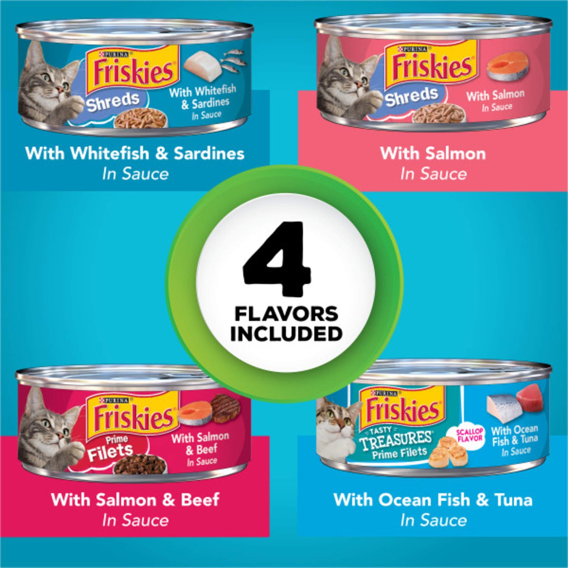Purina Friskies Wet Cat Food Variety Pack Fish-A-Licious Extra Gravy, Prime Filets and Tasty Treasures - (Pack of 32) 5.5 oz. Cans