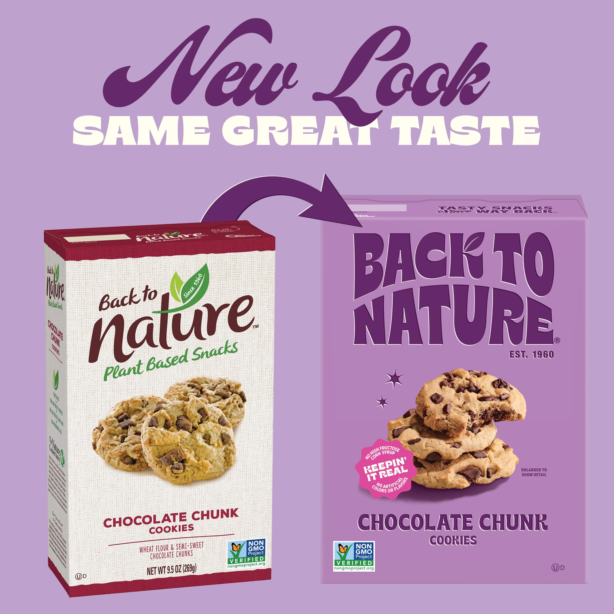 Back to Nature Chocolate Chunk Cookies, Plant-Based, Non-GMO, Vegan Friendly, Made with Wheat Flour, Snack Happy, 7.5 oz Box