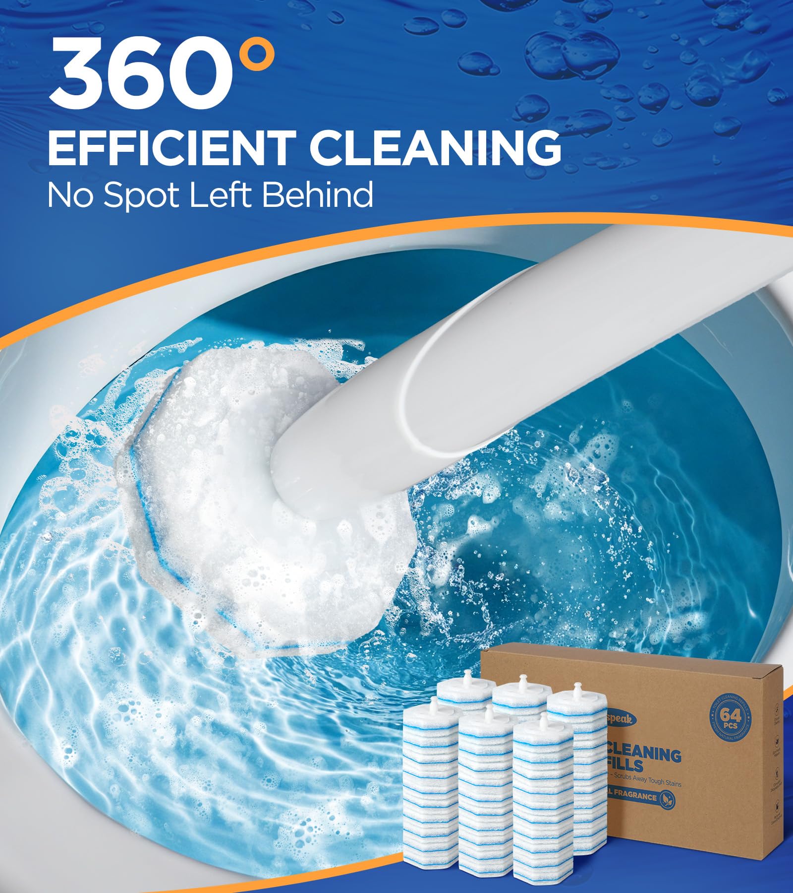 64 Count Toilet Wand Refills for Clorox Toilet Wand, 5X Cleaning Power Toilet Bowl Cleaners with Exclusive Formula, High-Density Disposable Toilet Brush Scrubber - No Falling Apart, Fresh Fragrance