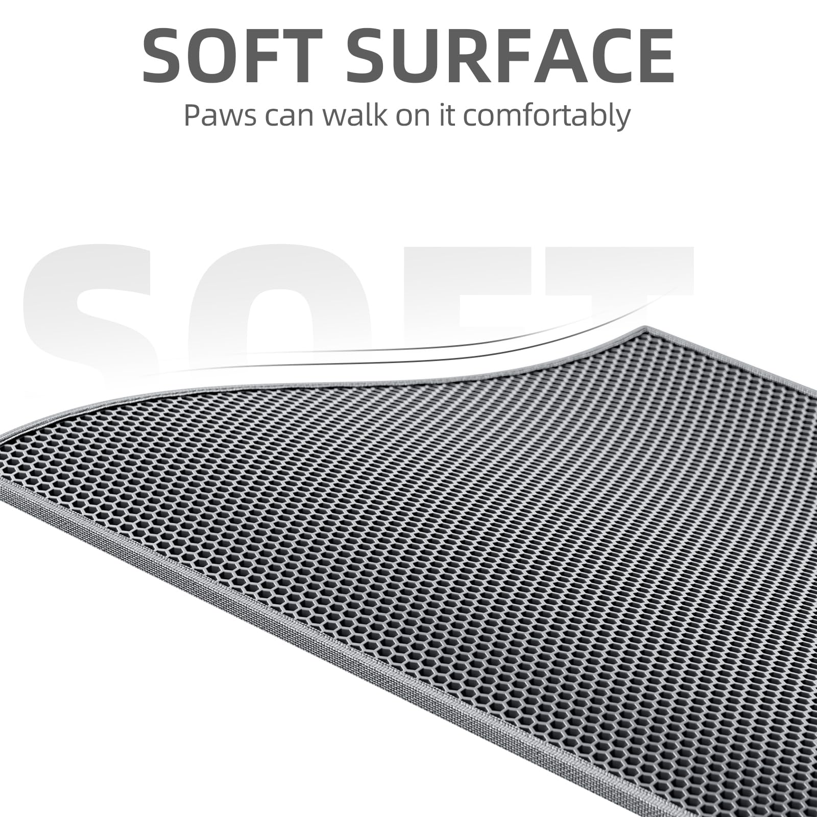 ESTHELLO Cat Litter Mat, Cat Litter Trapping Mat, Honeycomb Double Layer Design, Easy to Clean,Washable (24’’ x 15’’ Gray