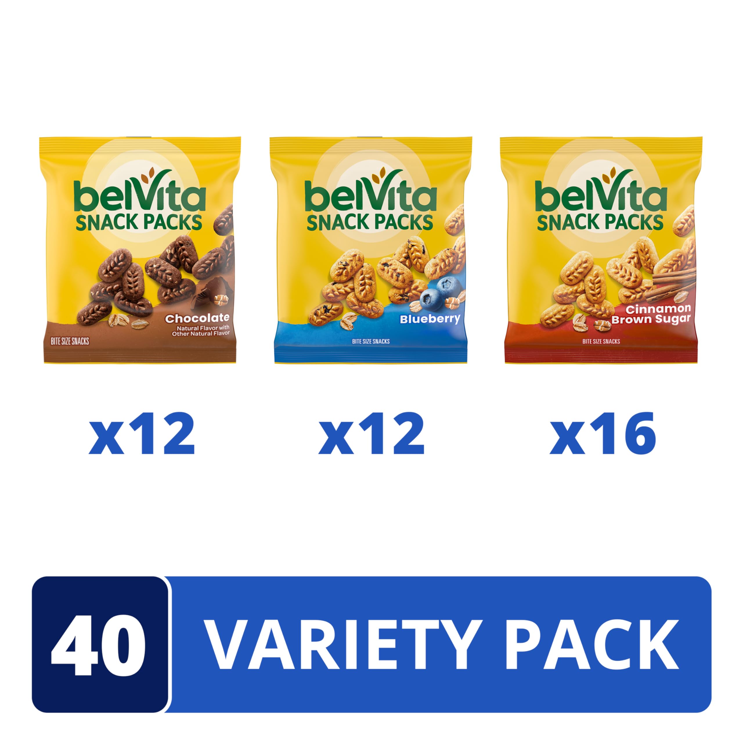 belVita Bites Breakfast Biscuits Variety Pack, 3 Flavors, School Snacks, 40 Snack Packs