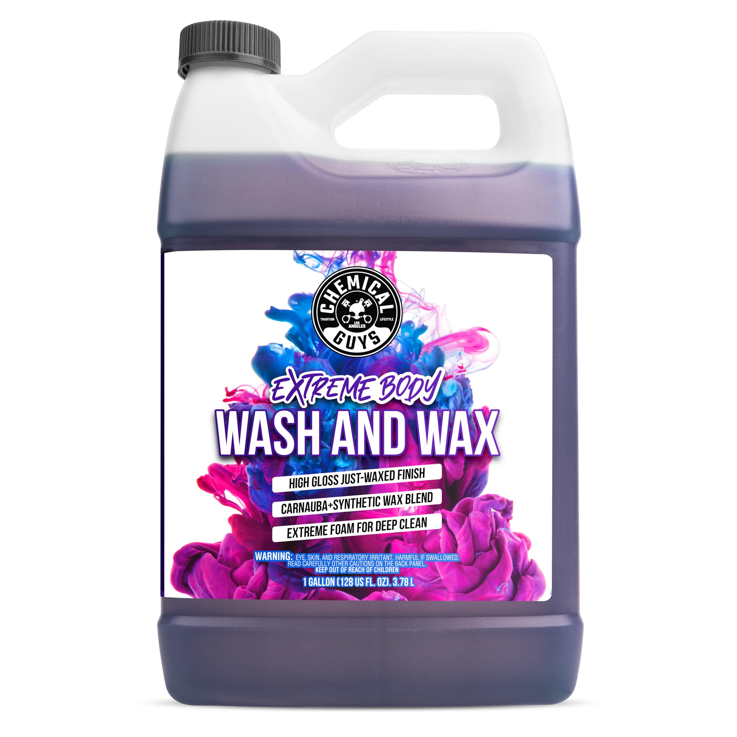 Chemical Guys CWS207 Extreme Bodywash & Wax صابون غسيل السيارات الرغوي، (يعمل مع مدافع/مسدسات الرغوة أو غسيل الدلاء) للشاحنات والدراجات النارية وسيارات RV والمزيد، 128 أونصة سائلة (1 جالون)، برائحة العنب