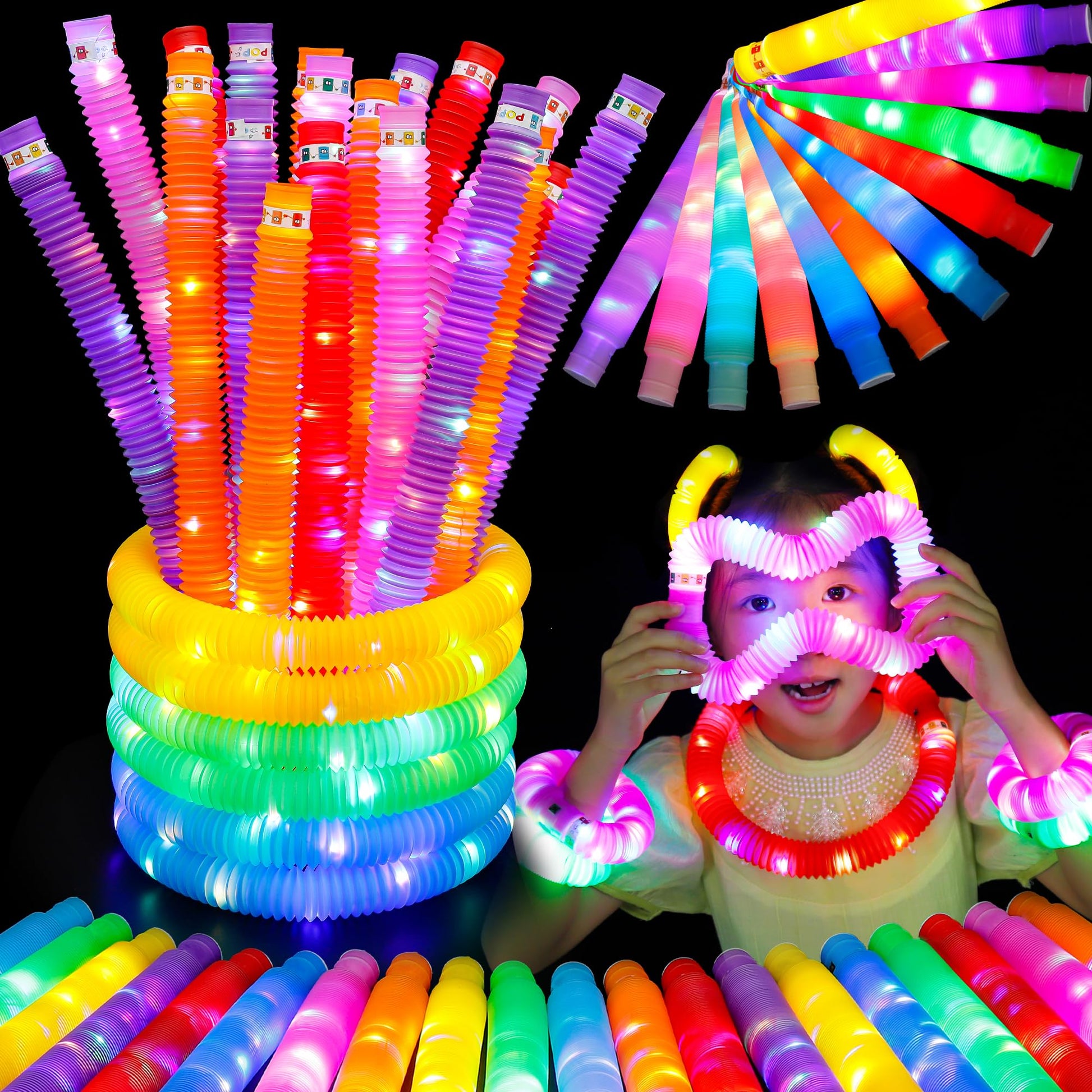 12 PCS Light up Glow Sticks for Kids 4-8-12, Christmas Decorations Bulk Party Pack Glow Bracelets Necklaces for Toddlers, Glow in The Dark Party Supplies, New Years Eve Dancing Camping Decorations
